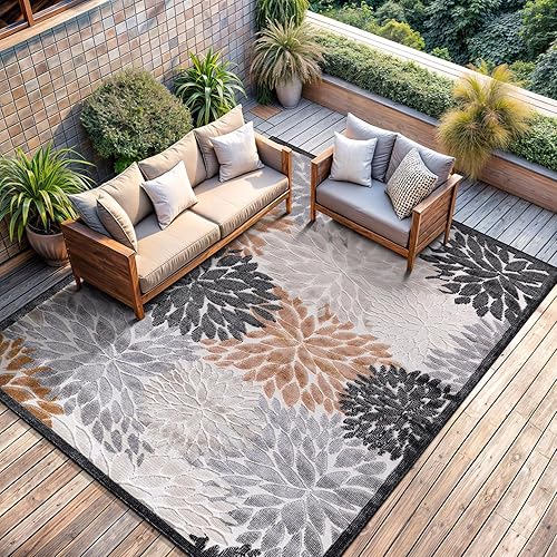 Miniatura 156 de CAMILSON Indoor Outdoor Rug 5x7 Bohemian Medallion Floral Area Rugs for Indoor and Outdoor Patios Easy-Cleaning Non-Shedding Living Room Garden and