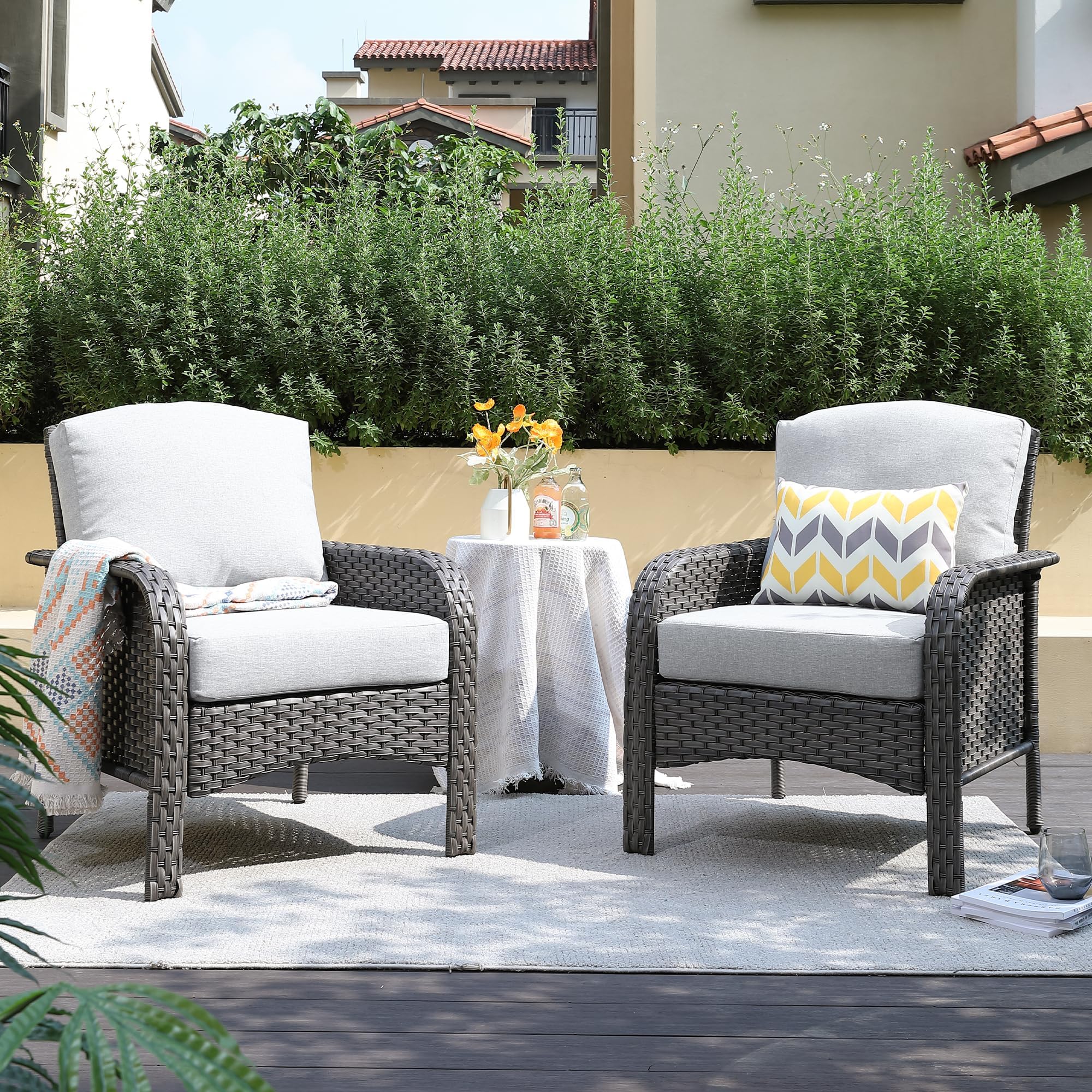 XIZZI Wicker Patio Bistro Set with 2 Ratten Chairs,Outdoor