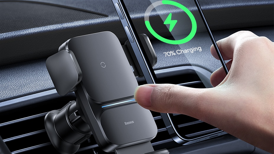 Baseus Car Mount Wireless Charger 15W, Supporto Telefono Auto A Clips, Ricarica QI, Nero - 5