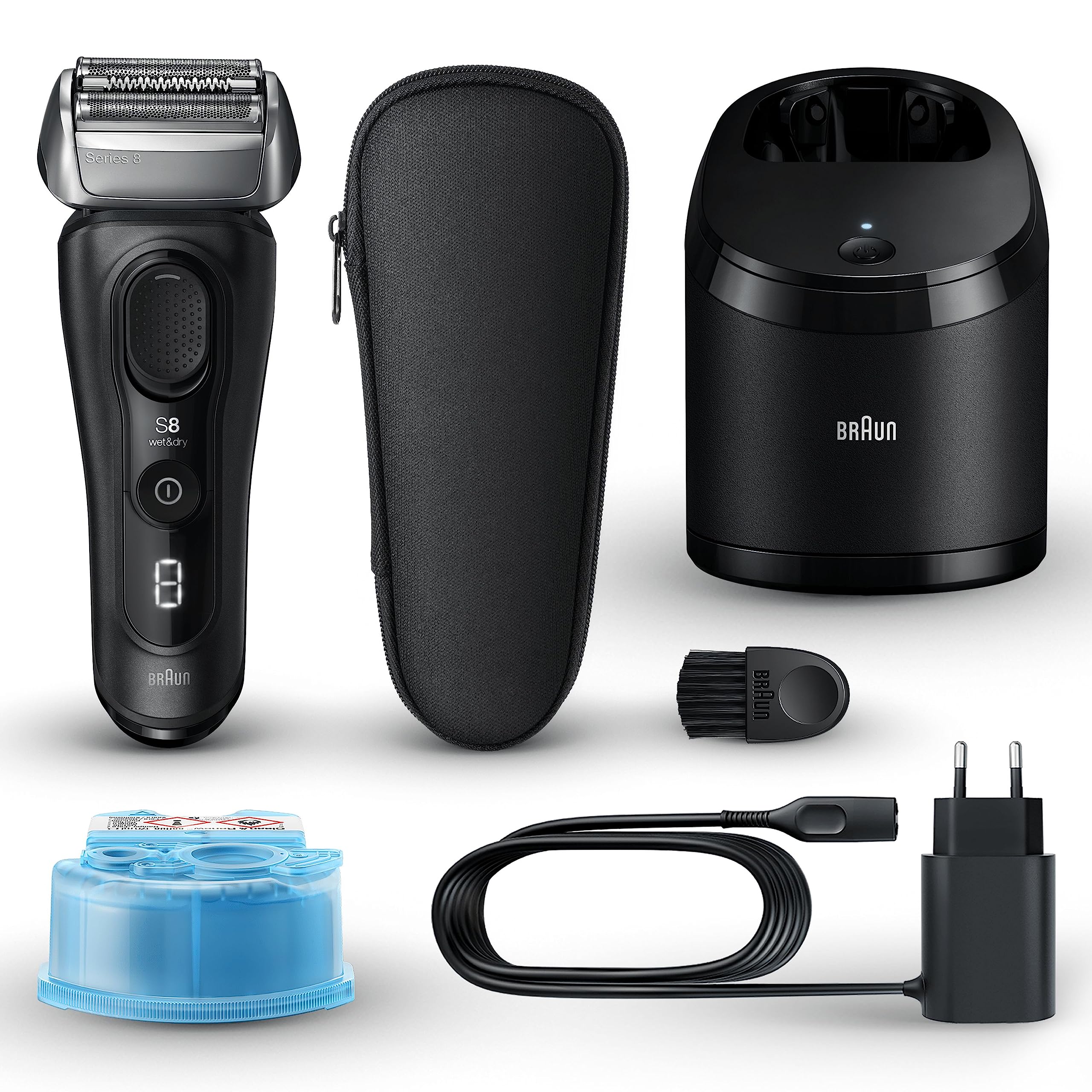 Braun Series 8, Rasoio Elettrico Barba, Rifinitore di precisione, Custodia Viaggio, Lame Flessibili, Stazione SmartCare, Uso a Secco o Sotto Acqua, Batteria Litio Ion, Idea Regalo, 8560cc Nero