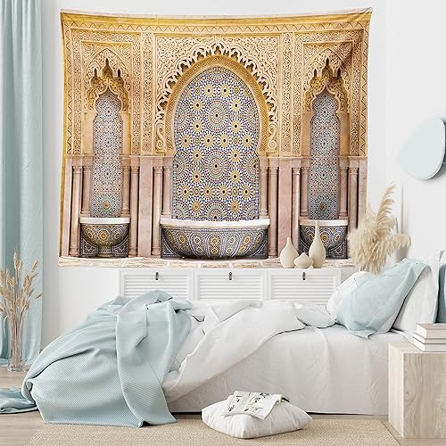 Miniatura 5 de Ambesonne Tapiz marroquí tamaño King, típica fuente marroquí de azulejos en la ciudad de Rabat cerca de la torre Hassan, colcha para colgar en la