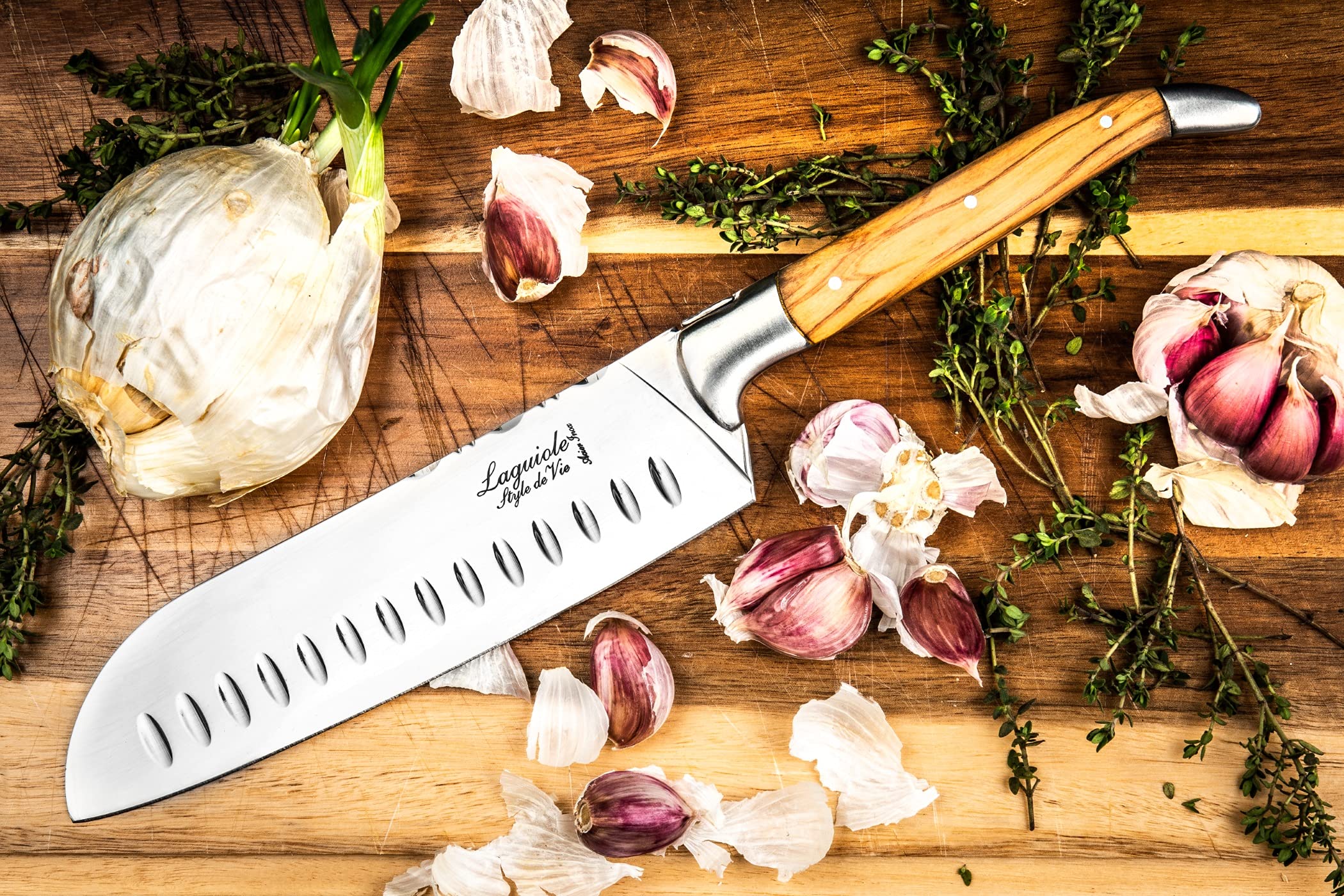 Laguiole Style De Vie Coltello Santoku Luxury Line – Lama 17cm In Acciaio Inox, Manico In Legno D'Ulivo, Confezione Legno - 2