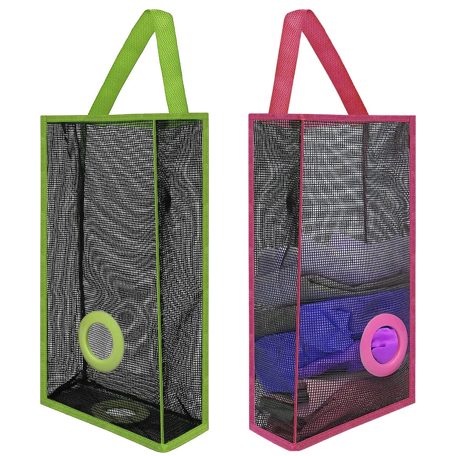 KATHORWARES Wall Mounted Mesh Bag for Kitchen :Reusable Polythene Bag Holder & Dispenser || Breathable Hanging Storage Organizer for Plastic Bags, Small Cloths (Multicolor, Pack of 2)-image-34