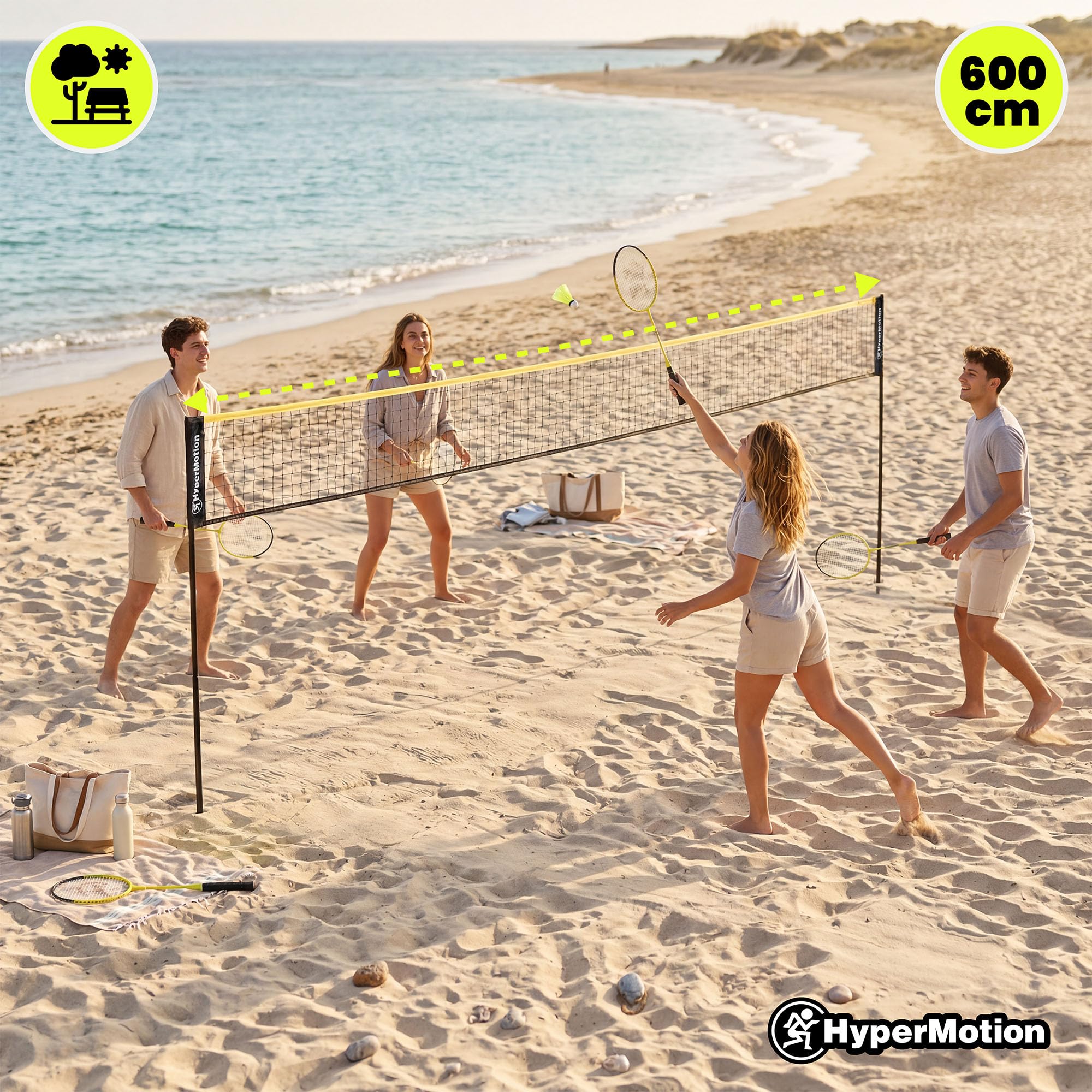 HyperMotion Badminton Set mit 2 Stahlschlägern und Tragetasche aus Oxford-Gewebe, Freizeitspiel für Garten, Park und Strand, Einsteiger