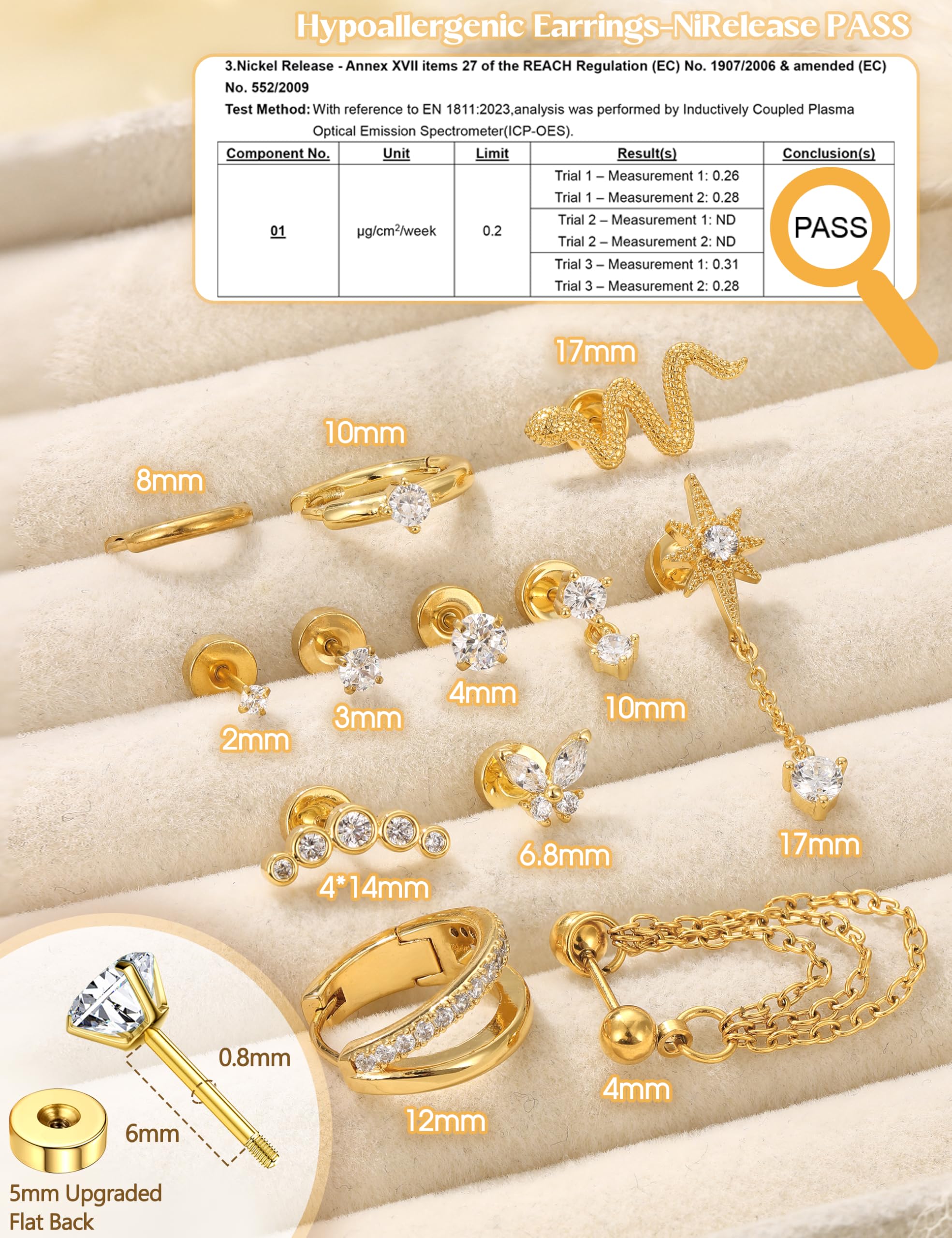LOYALLOOK 20G Cartilage Earrings for Women Hypoallergenic Surgical Stainless Steel Stud Hoop Cartilage Earring Set 14K Gold Plated Flat Back Earrings Daith Conch Tragus Helix Piercing Jewelry Single