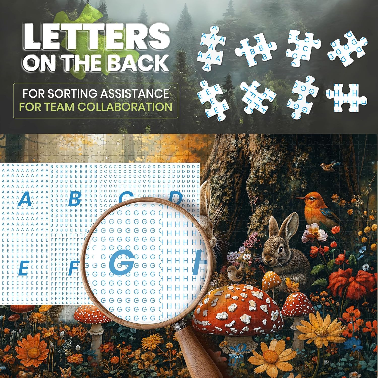 Puzzles for Adults 1000 Pieces, Easter Bunny Jigsaw Puzzles, 1000 Piece Puzzle for Adults with Letters on Back, Forest Rabbit Puzzle for Fun Game Night, 1:1 Poster, 27.6"x19.7"