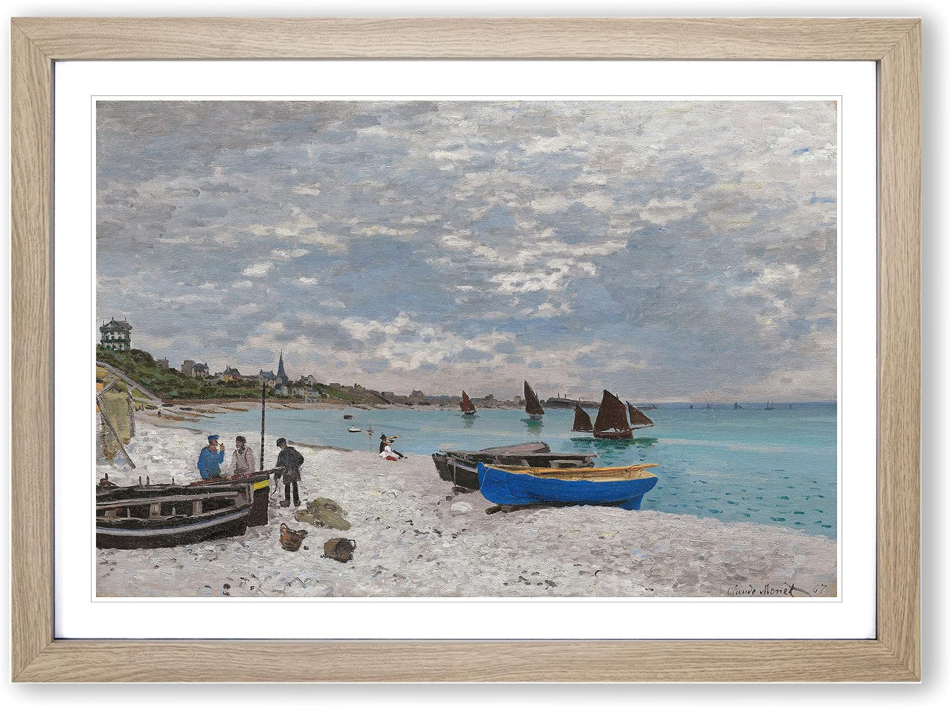 Big Box Art The Beach at Sainte-Adresse by Claude Monet Framed Wall Art Picture Print Ready to Hang, Oak A2 (62 x 45 cm)