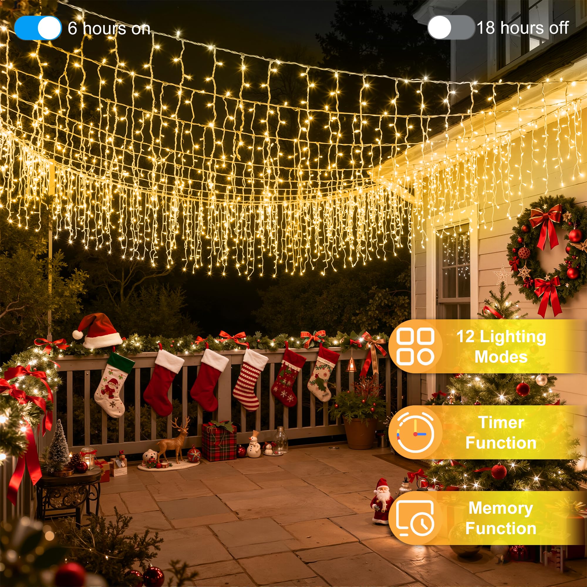 1620 luci di Natale a LED da 40 m, 360 gocce, dimmerabili, per esterni, 12 modalità di decorazione con timer e memoria, luci LED scintillanti per casa, camera da letto, interni/esterni, finestre