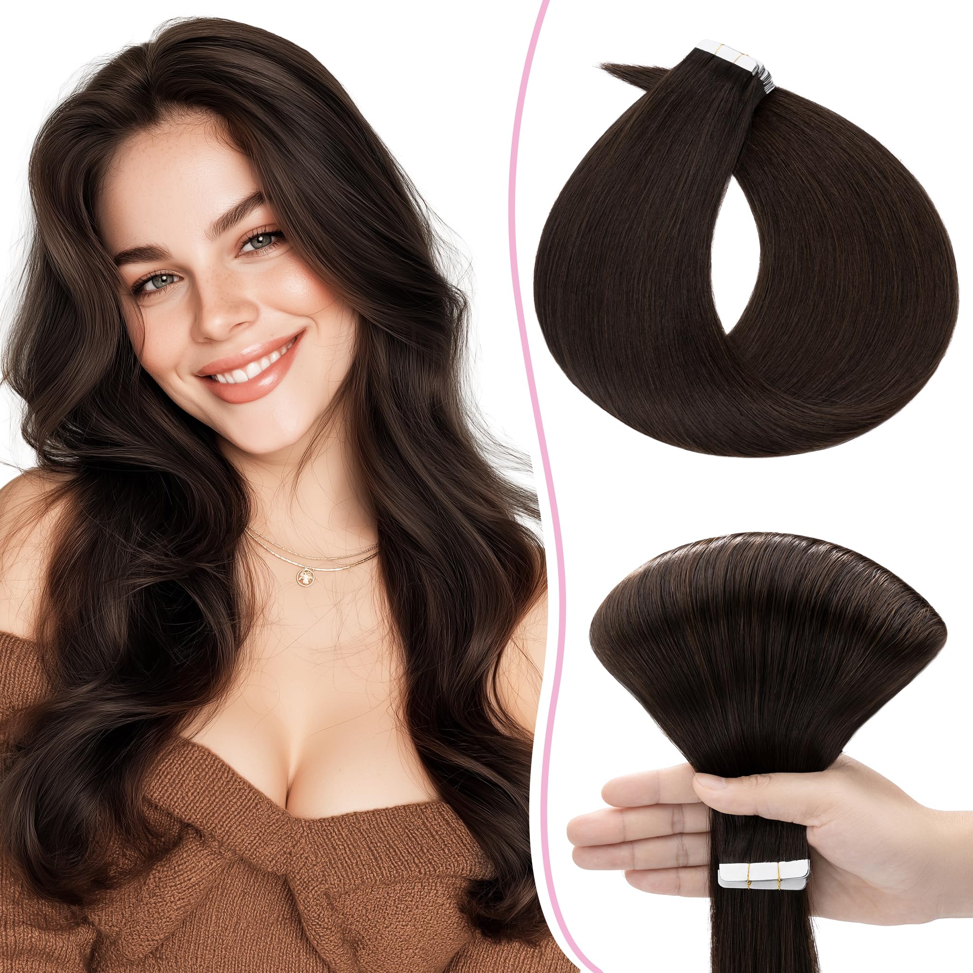 SEGO Pro Tape in Hair Extensions Real Human Hair 18 Inch 10 Pcs 15g Invisible Seamless Straight Tape Extensions for Women #02 Dark Brown