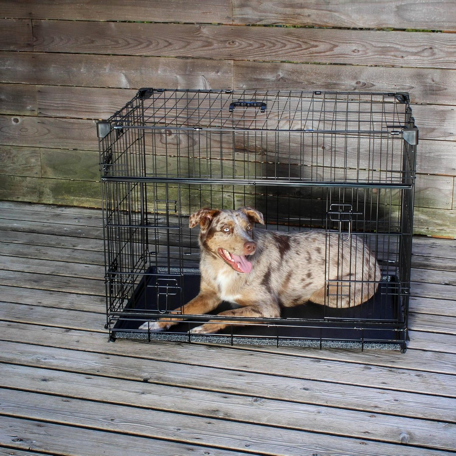 Medium Black Wire Dog Crate with Sliding Doors