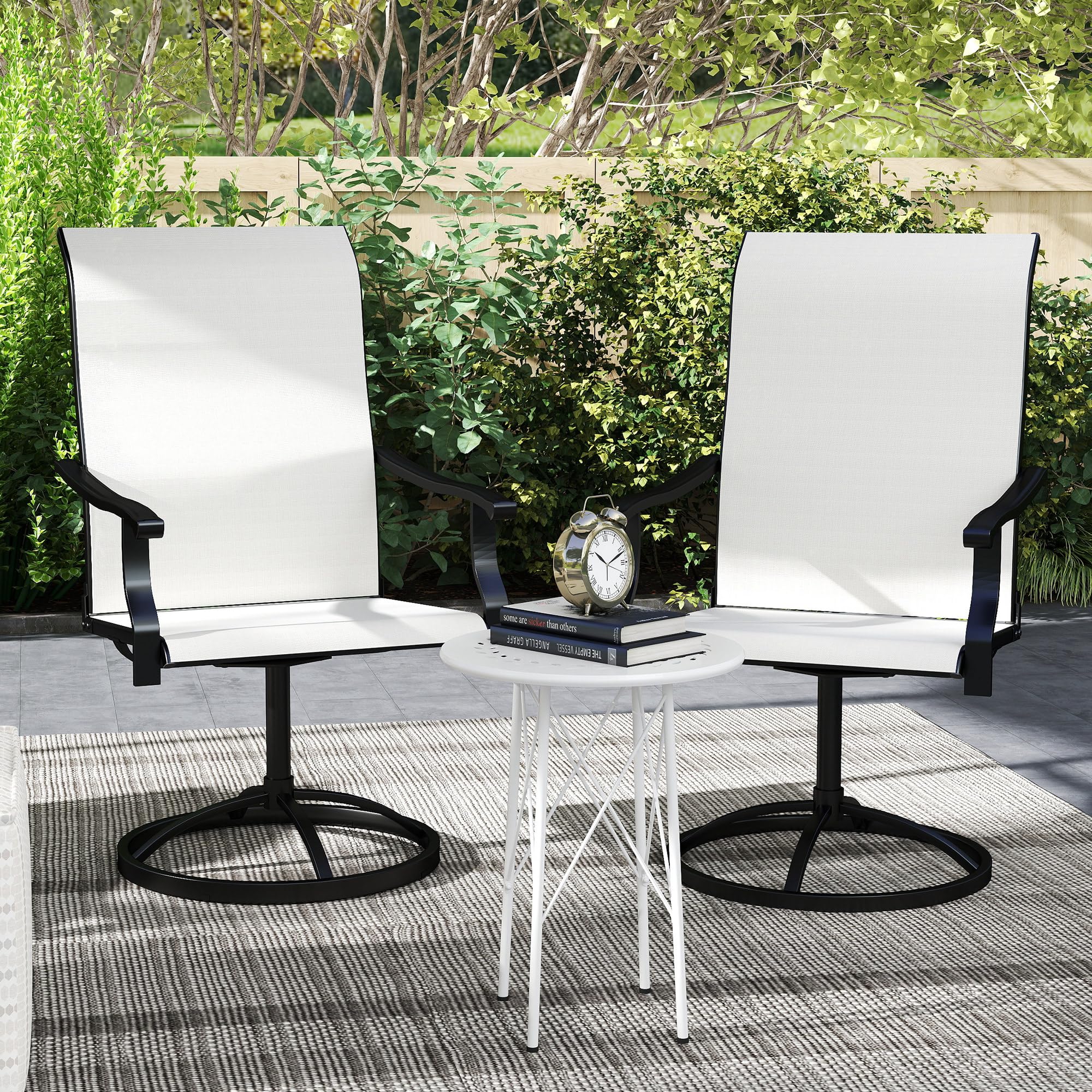 Juego de 2 sillas giratorias para patio al aire libre, sillas de comedor con respaldo alto con tela de malla para todo tipo de clima y marco de metal para patio trasero, césped, porche o 9