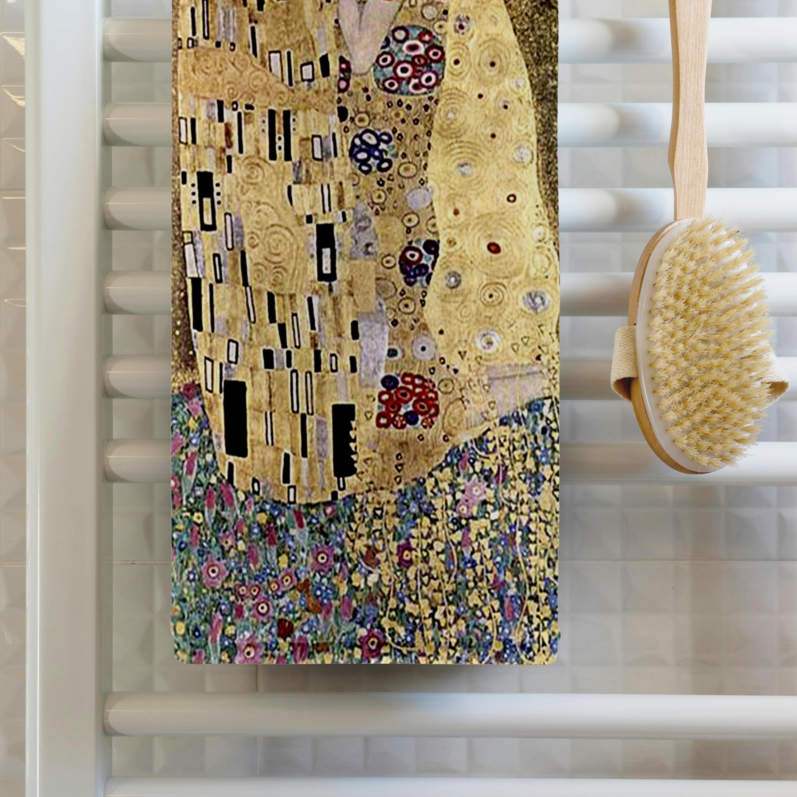 3dRose 15x22 Hand Towel - Famous Klimt Painting The Kiss Art Deco and Nouveau