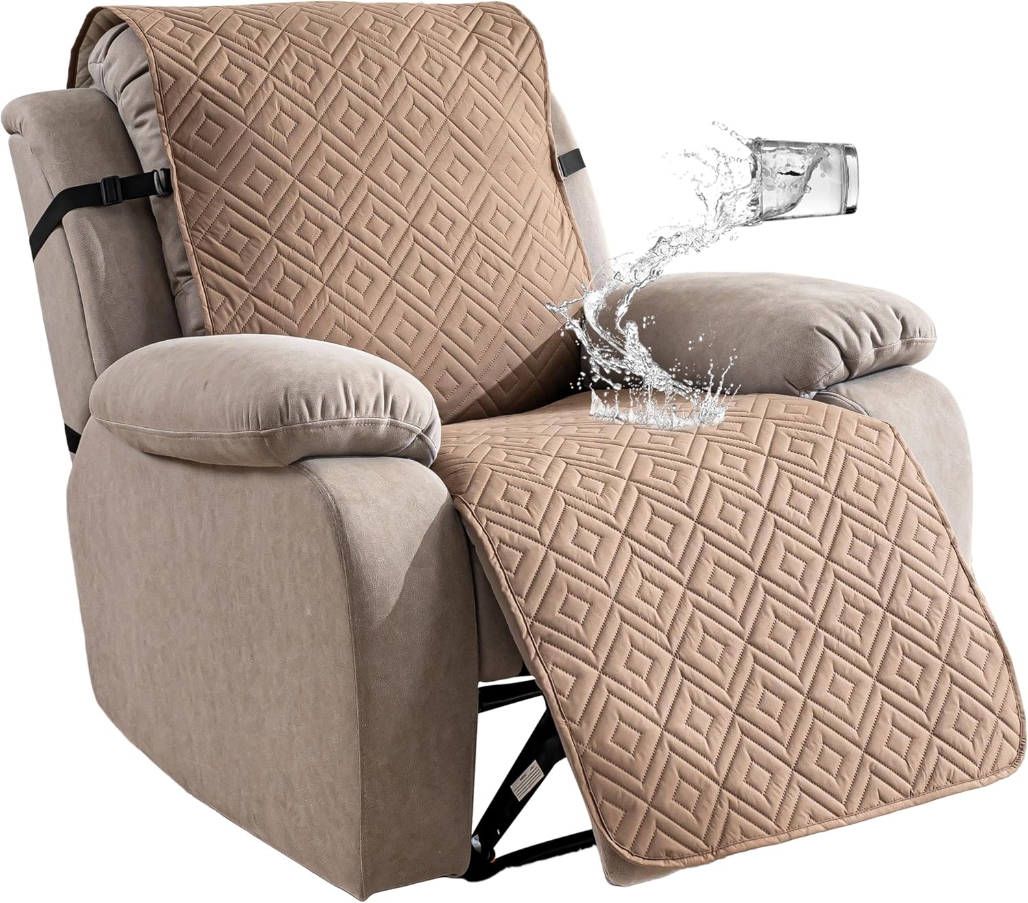 Genina Waterproof Recliner Chair Cover - 100% Protection! Non-Slip, Washable & Durable Protector for Kids & Pets?23.6'' /Camel? Camel 1 Seater-23.6''