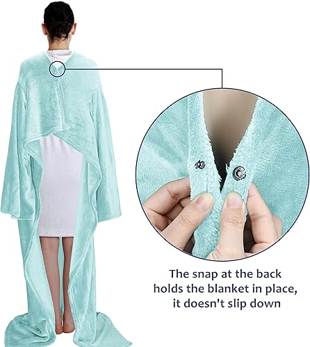 Miniatura 4 de Solaris Manta de forro polar con mangas y botón a presión en el cuello para adultos, mujeres y hombres, regalo cálido y acogedor, manta de cuerpo