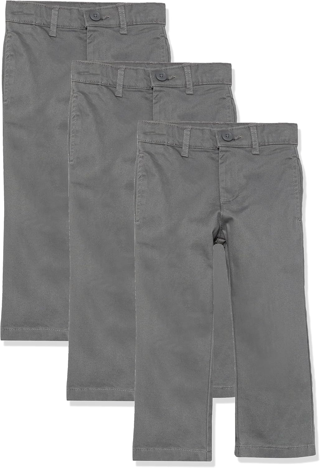 Amazon Essentials Boys and Toddlers' Uniform Straight-Fit Flat-Front Chino Khaki Pants, Multipacks 3 Grey 12