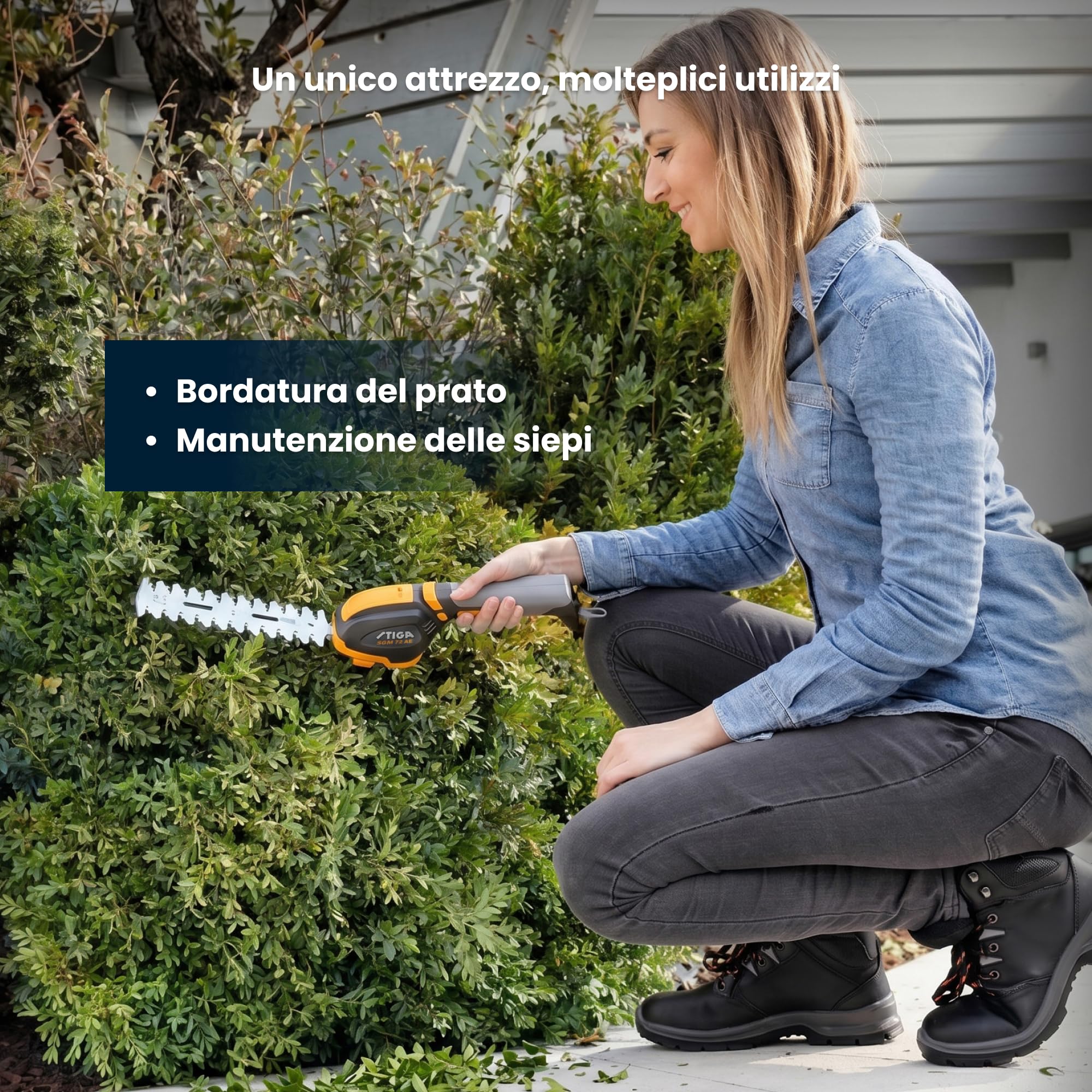 STIGA SGM 72 AE Attrezzo Multifunzione a Batteria, 7,2 V, 2,5 Ah – Lama Tagliaerba 8 cm, Lama Tagliasiepi 18 cm – Manutenzione Giardino