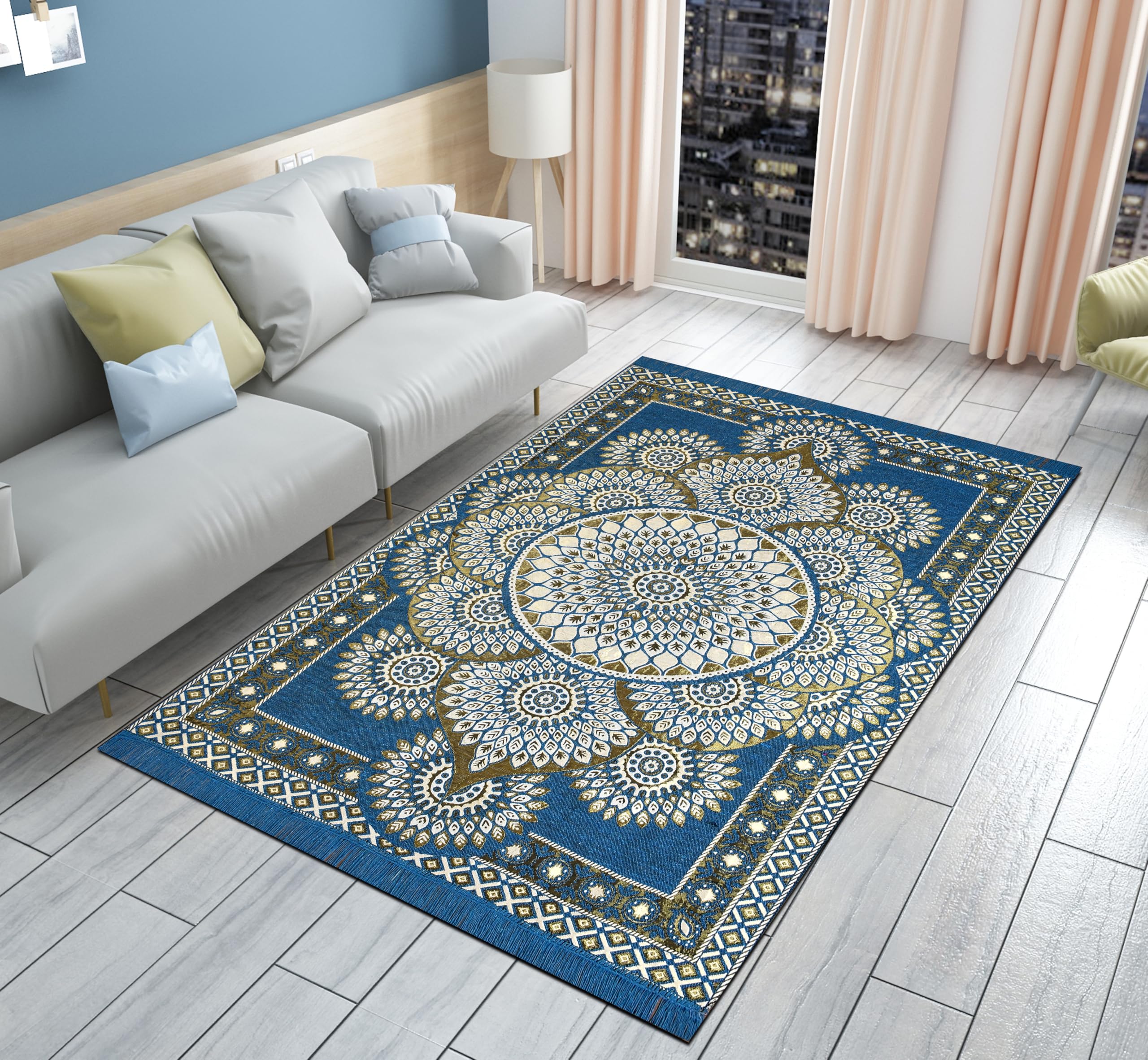 5x7 Velvet Carpet - Black & White Mandala Rug -1 5x7 Velvet Carpet - Black & White Mandala Rug -1
