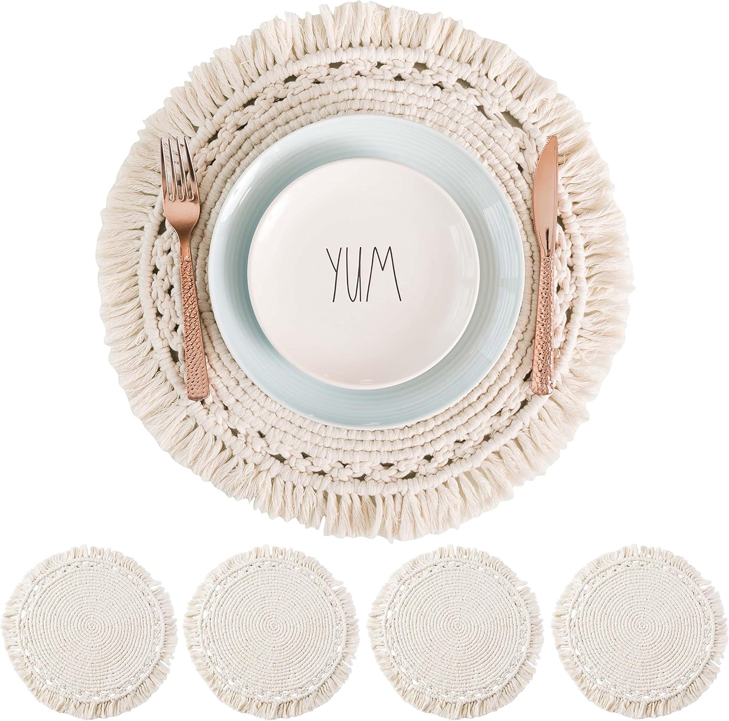 SnugLife Macrame Placemats Set of 4 Handmade Cotton Woven