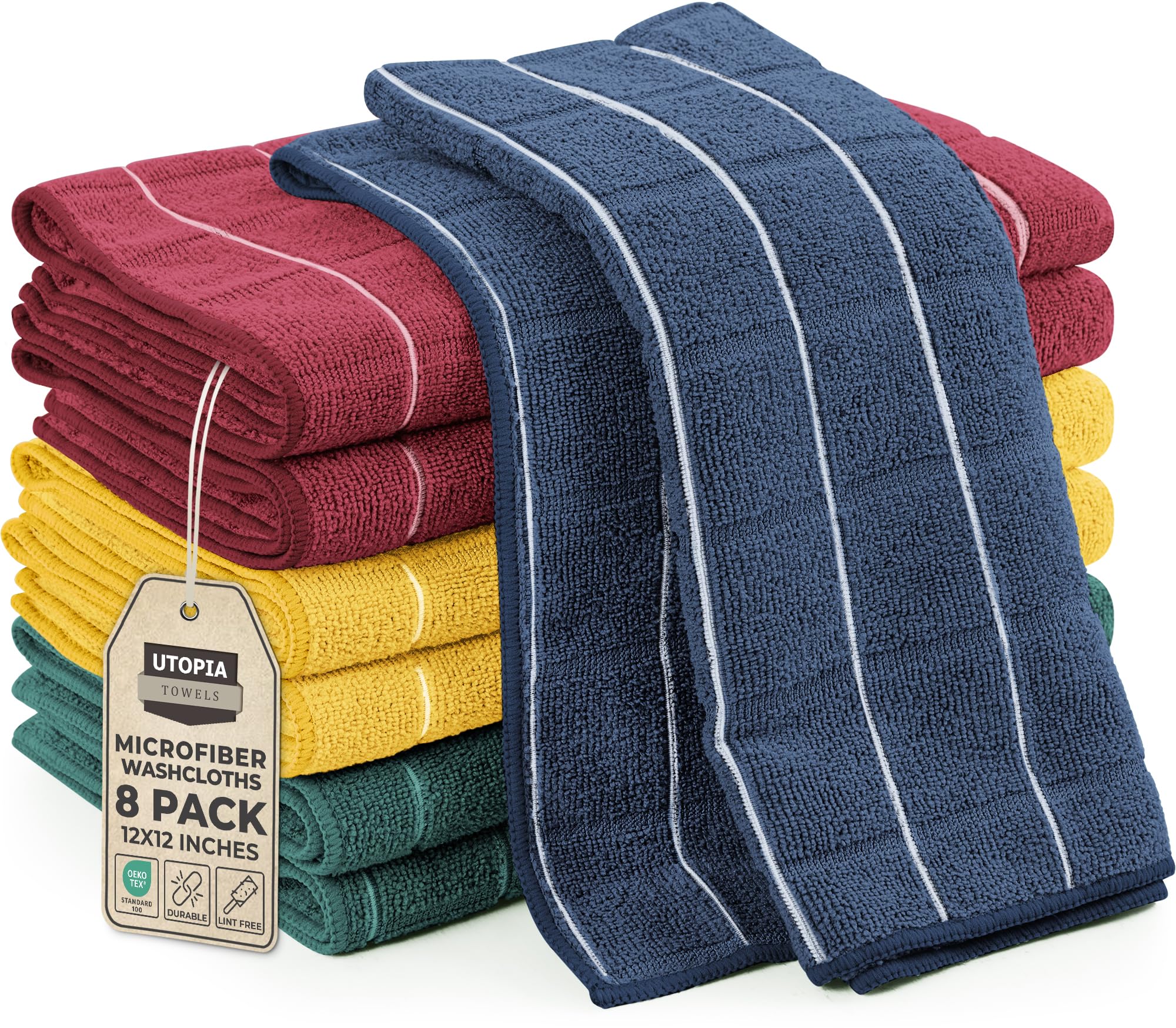 Utopia Towels 8 Pack Wash Cloths Set, 12 by 12 Inches, Highly Absorbent and Super Soft Microfiber Fingertip Towels, Multi-Purpose Washcloths for Bathroom, Hotel, Spa, and Gym (Multi)