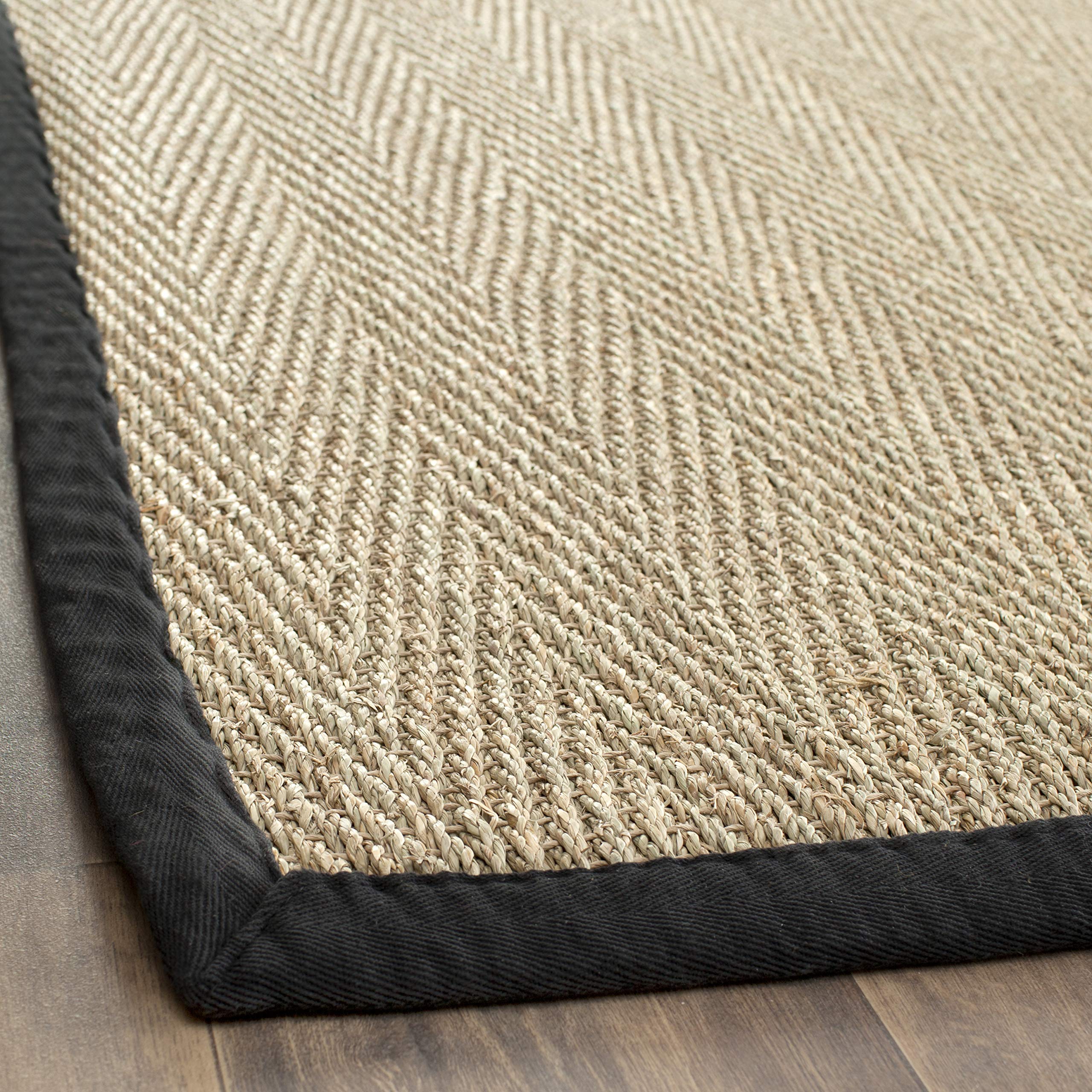 SAFAVIEH Tapis en Fibres Naturelles Salon, Salle à Manger, Chambre à Coucher - Natural Fiber Collection, Tapis à Poil Court, Naturel et Noir, 183 X 183 cm