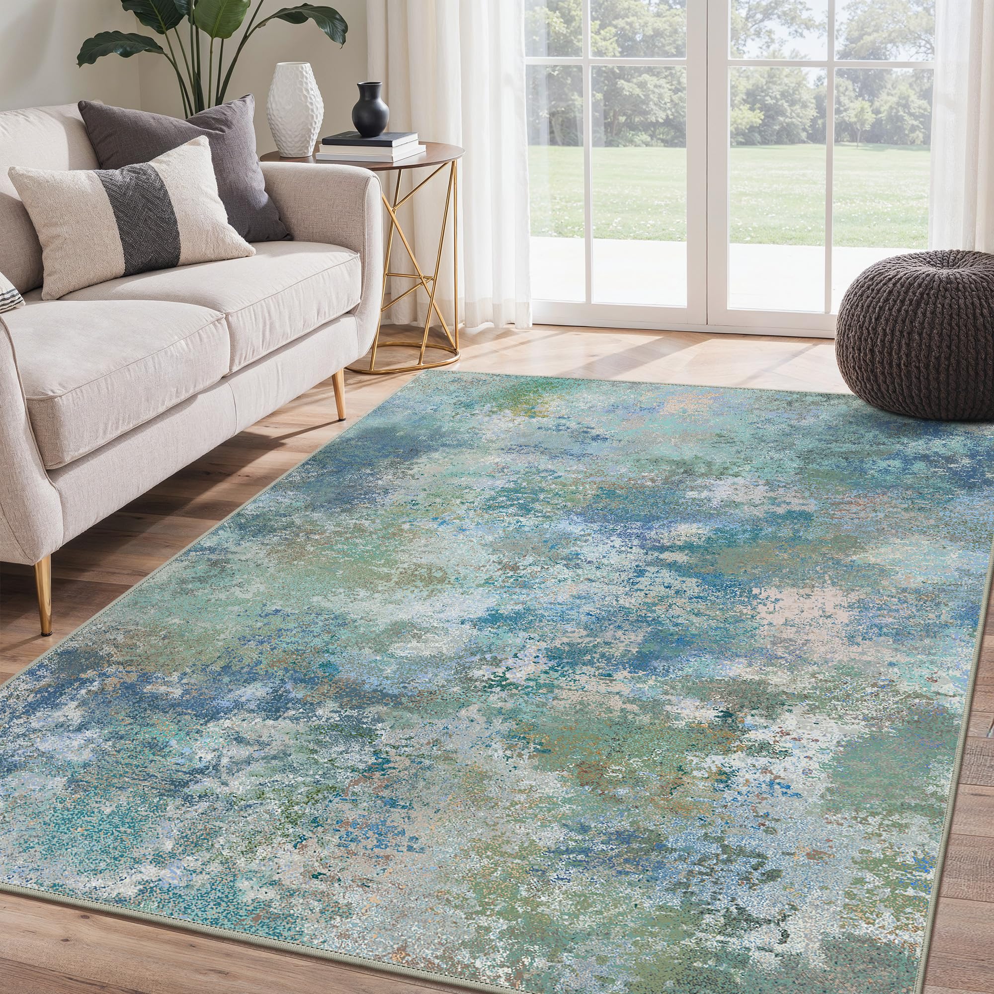 BEIMO 5x7 Area Rugs for Bedroom, Blue Green Washable Abstract Non Slip Rug