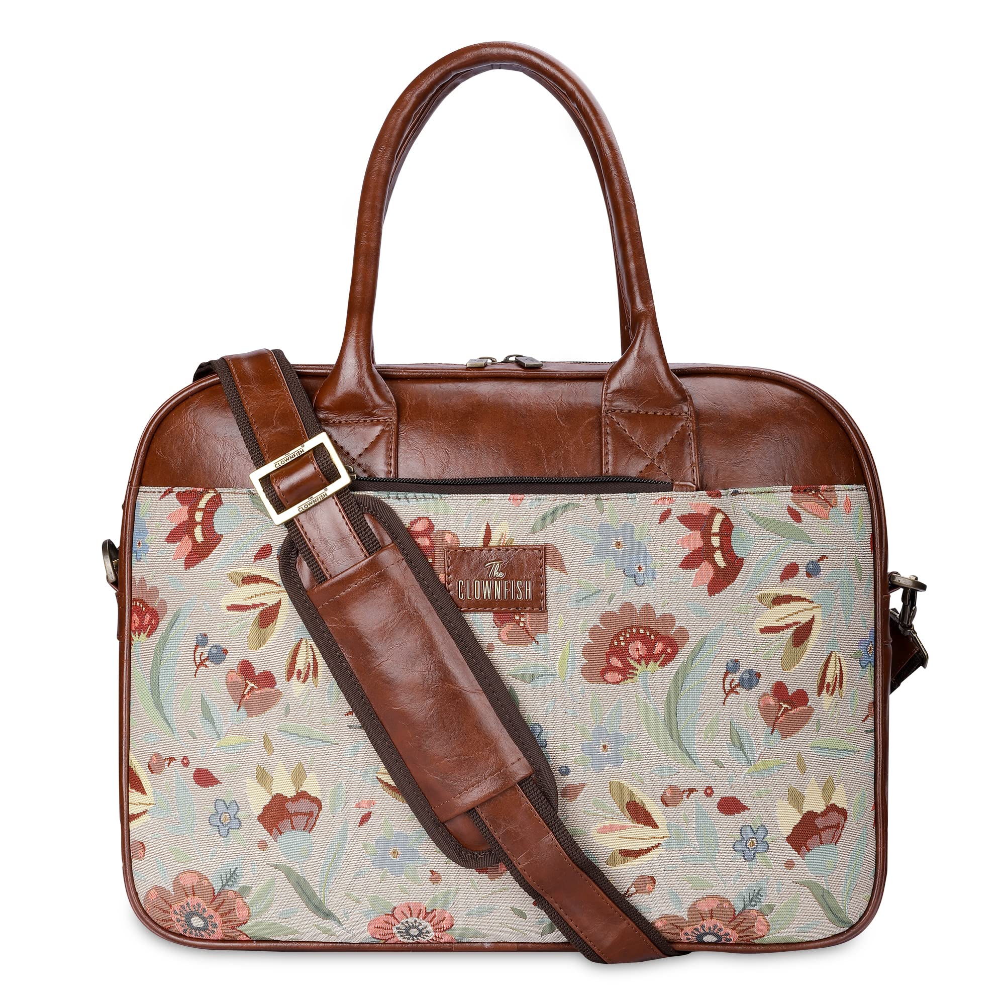THE CLOWNFISH Deborah series 15.6 inch Laptop Bag For Women Tapestry Fabric & Faux Leather Office Bag Briefcase Messenger Sling Handbag Business Bag (Sky Blue-Floral) (B0BMQ8P47Y) Amazon Price History, Amazon Price Tracker