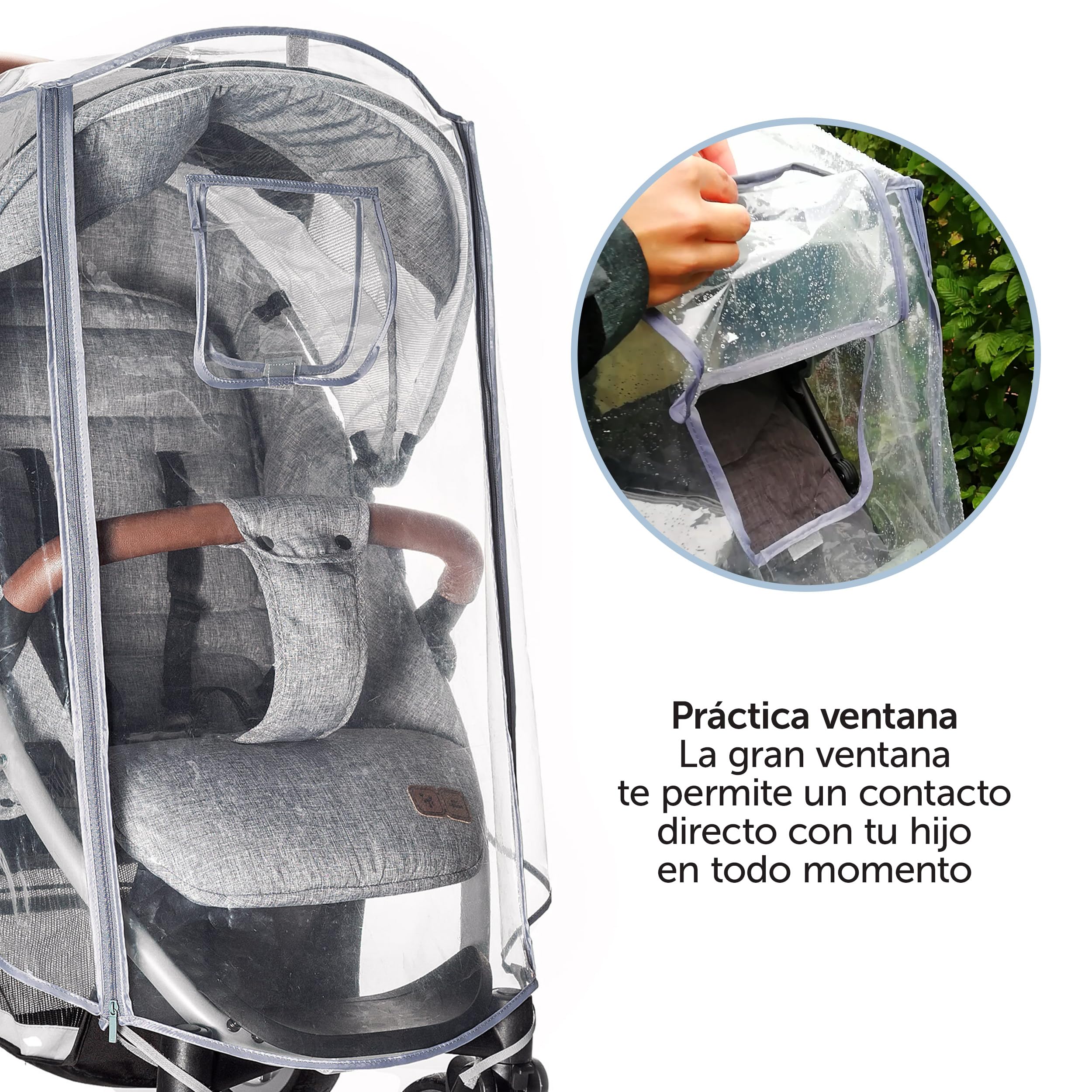 Zamboo Plastico Lluvia Silla Paseo Universal – Burbuja Impermeable para Carrito con Cremallera Frontal Ventana de Contacto y Ventilación - Seguro - Libre de PVC y Contaminantes - Transparente