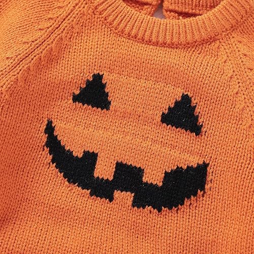 Miniatura 4 de SAYOO Mameluco unisex para bebé, niña, niño, Halloween, mameluco de punto con cara de calabaza, suéter de burbujas, overol de una pieza