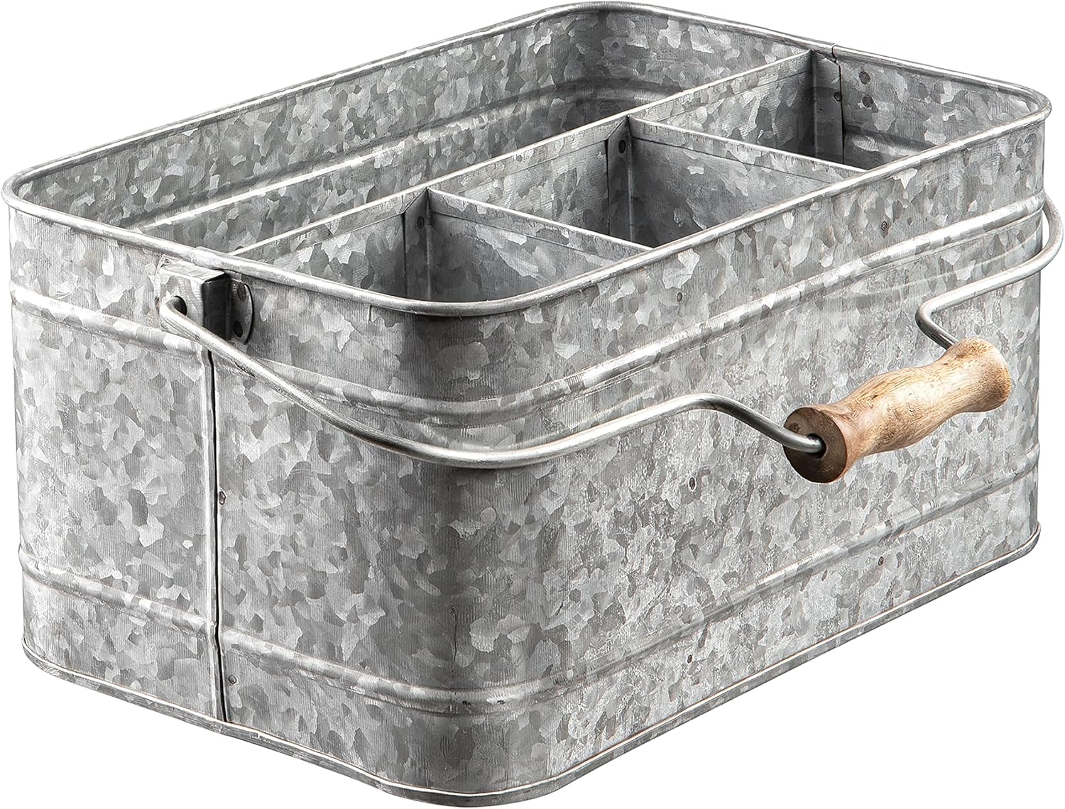 Royalty Art Farmhouse Kitchen Caddy Organizer with Handle for Condiments, Cleaning Products, and Party Supplies, Rustic Galvanized Steel, 13” x 8 1/4”