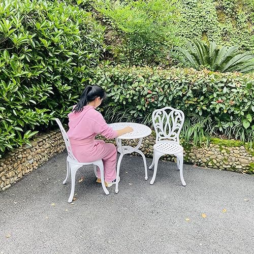 Miniatura 5 de KAI LI Juego de 3 piezas de muebles de patio de aluminio fundido para patio, jardín al aire libre, mesas y sillas a prueba de óxido, juego de bisrto