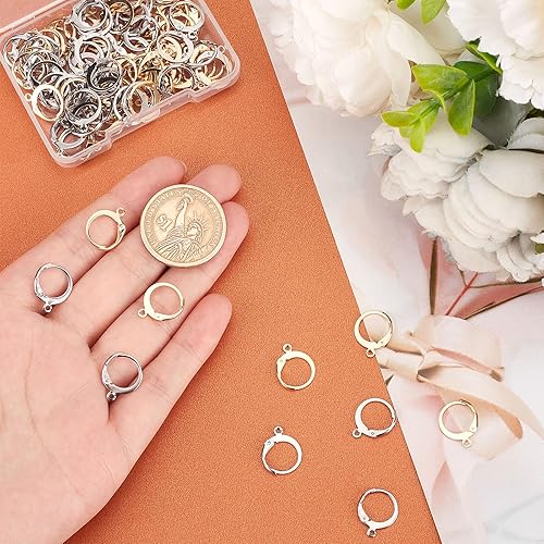 Miniatura 3 de Beebeecraft 1 caja de 100 piezas de aretes chapados en oro de 24 quilates redondos franceses, color gris y dorado, 0.571 x 0.492 in, para