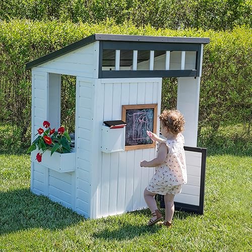 Miniatura 9 de Backyard Discovery Caraway Cottage Casa de juegos de madera de cedro blanco para niños con cocina de juego, pizarra, buzón, media puerta, ventanas,
