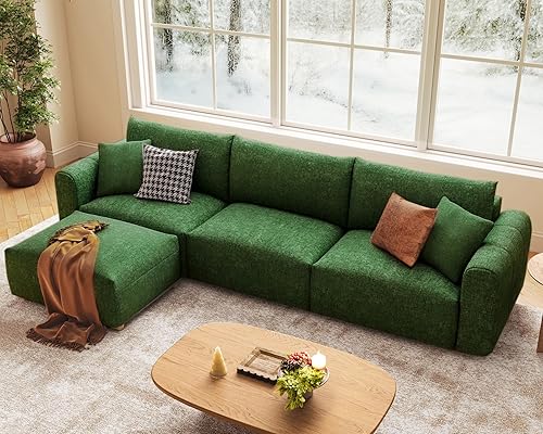 LINSY HOME - Sofá seccional modular de gran tamaño, sofá en forma de L de 128" de ultra suave nube con asientos grandes y otomana removible, sofá