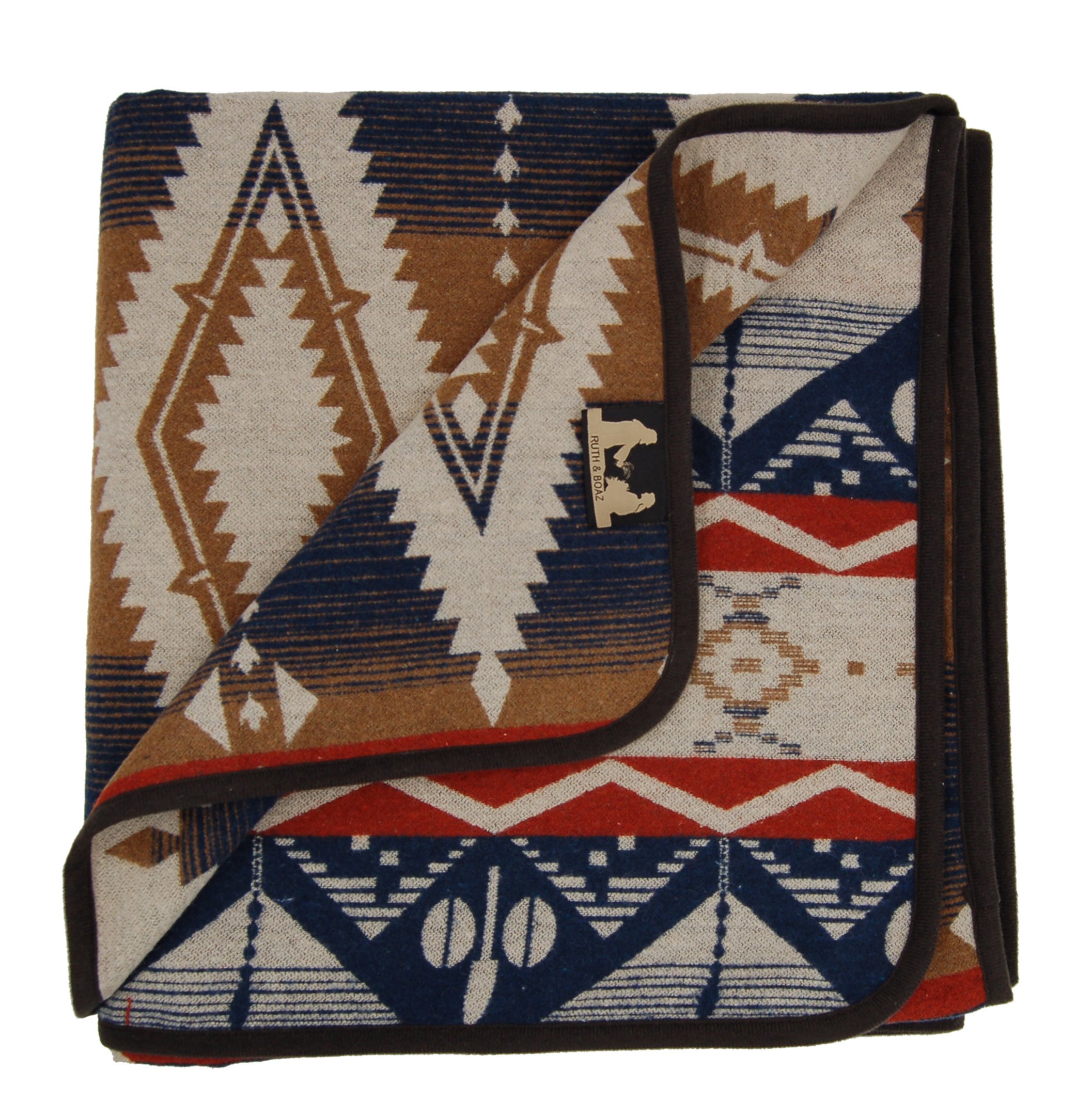 Ruth&Boaz Outdoor Wool Blend Blanket Ethnic Inka Pattern(Q) (Navy, Normal)