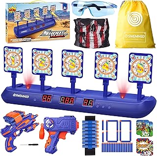 Digital Shooting Targets for Nerf Guns Practice Toy, Upgrade 5 Auto Reset 3 Game Mode Electronic Scoring, Ideal Fun Gifts Toys Age 5,6,7,8,9,10,11,12,13+ Year Old Kids/Boys/Girls, Blue, Large