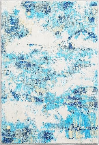 Miniatura 5 de Carvapet Alfombra moderna lavable de 4 x 6 pies, alfombra abstracta ultra delgada con parte trasera de goma, antideslizante para interiores,