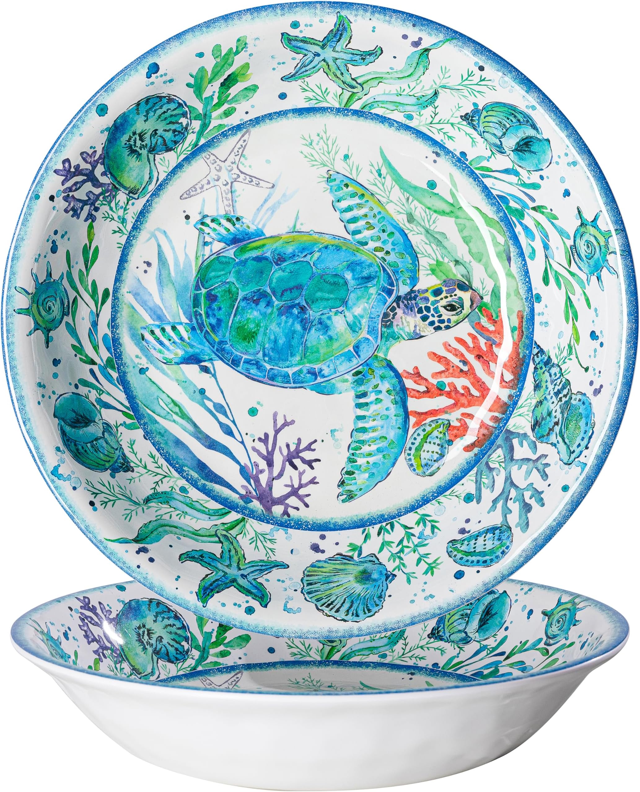 LEHAHAExtra larger Melamine serving bowl set, Coastal 13.75 Inch 130 Oz Large Fruit Bowl, Pasta Bowl, Set of 2, Serving Dishes for Entertaining, Vibrant Color Large Bowl for Party…