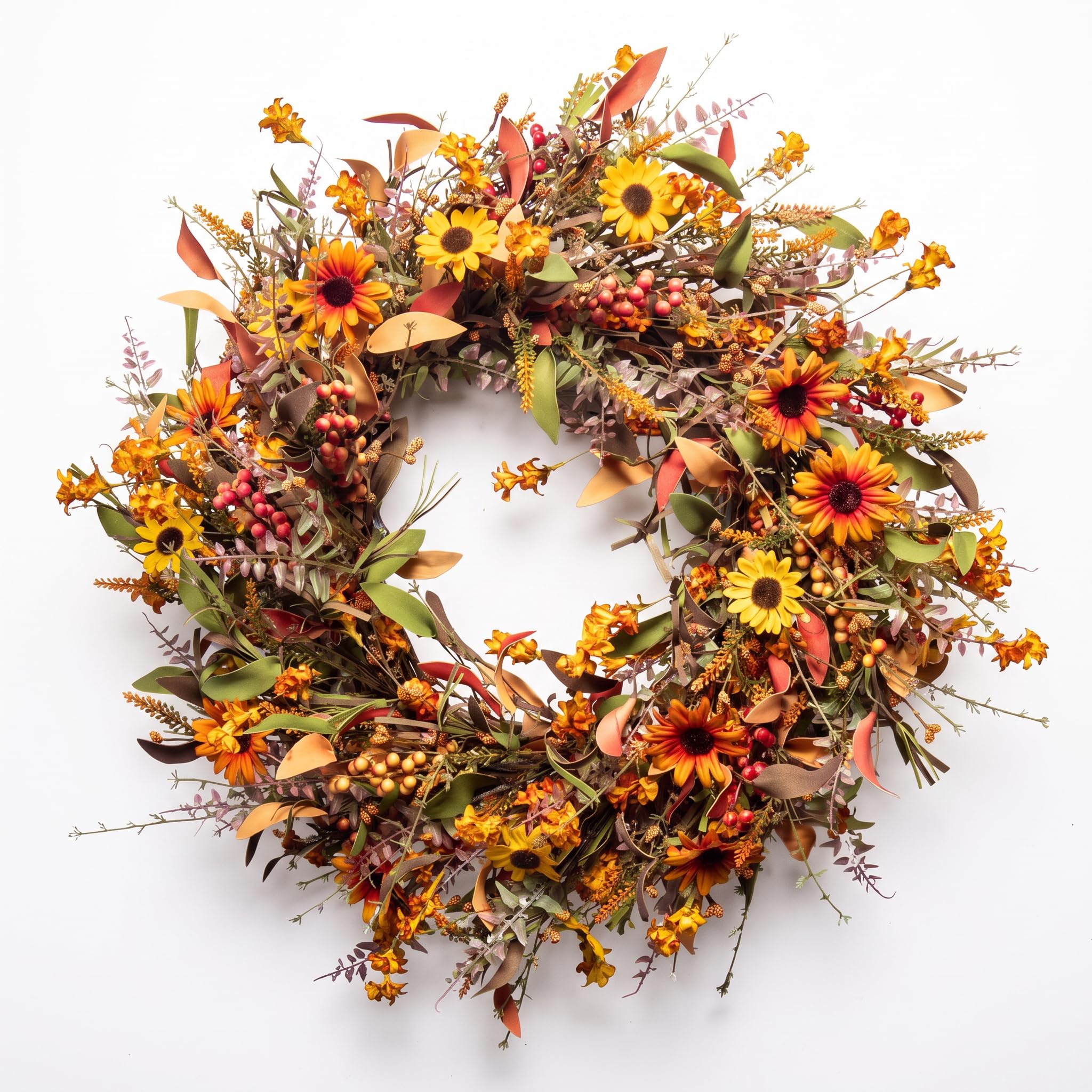 JINGHONG 24 Inch Daisy and Berry Fall Wreath