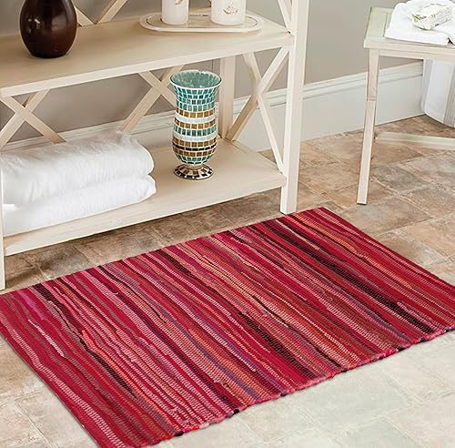 Miniatura 88 de Alfombra de trapo 100% algodón de 2 x 3 pies, lavable multicolor, alfombra Chindi tejida a mano y reversible para sala de estar, cocina, entrada