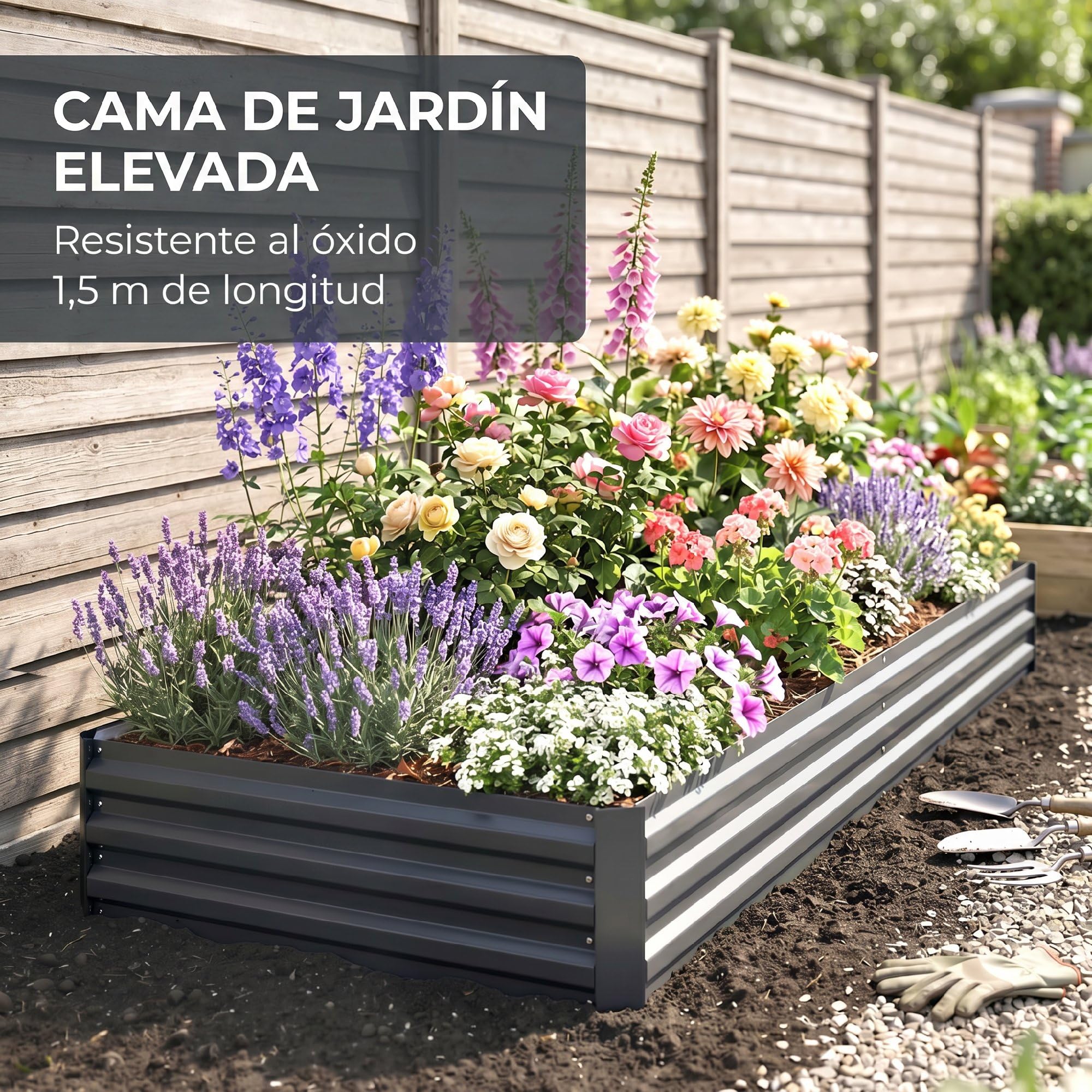 Outsunny Jardinera Exterior Grande Acero Galvanizado 241x90,5x30 cm Gris | Huerto Urbano Exterior, Macetero Grande Exterior con Base Abierta, Resistente a la Intemperie
