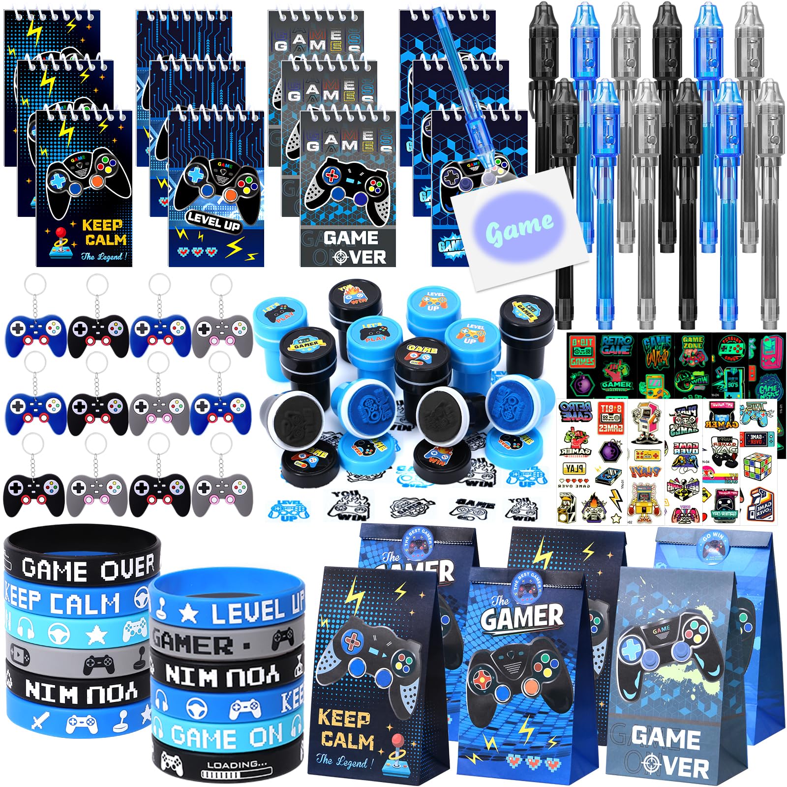 Kit 45 Pezzi Regalini Festa Videogiochi - Braccialetti, Portachiavi E Tatuaggi Per Bambini
