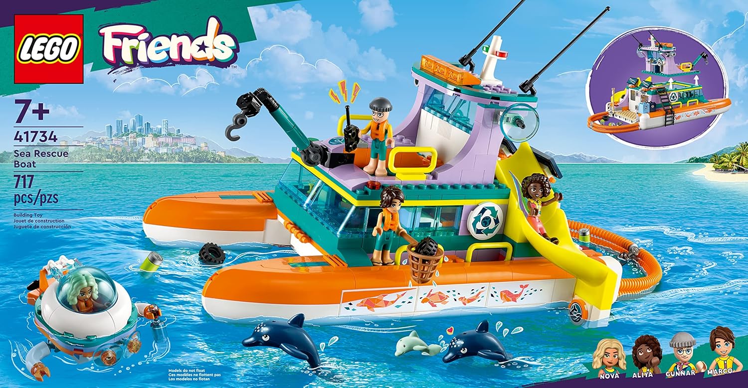 LEGO Friends Sea Rescue Boat 41734 Building Toy Set for Boys & Girls Ages 7+ Who Love The Sea, Includes 4 Mini-Dolls, a Submarine, Baby Dolphin and Toy Accessories for Ocean Life Role Play