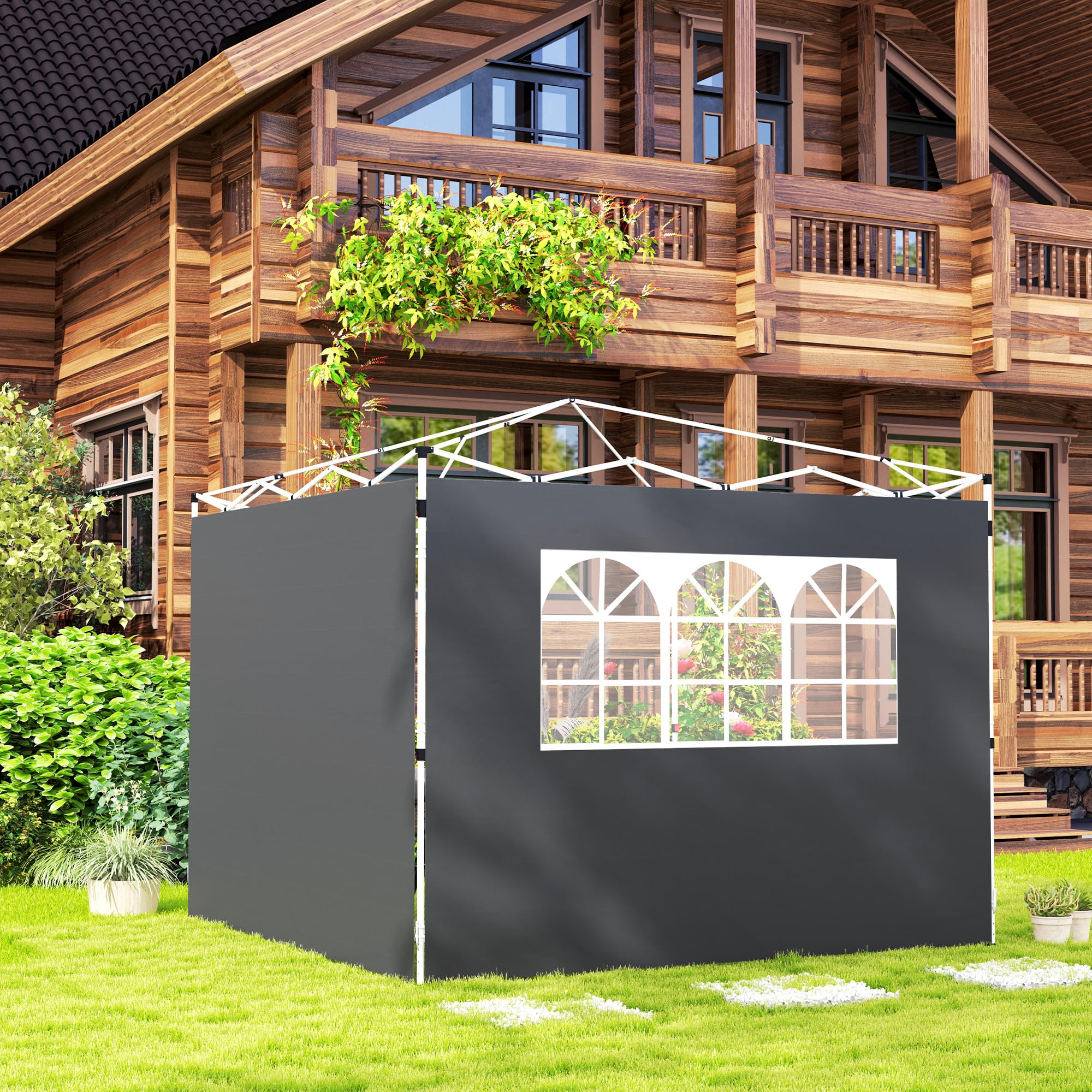 Outsunny 3 Meters Gazebo Replaceable Exchangeable Side Panel Wall Panels Walls With Window, Dark Grey, 295L x 200Wcm - Image 2