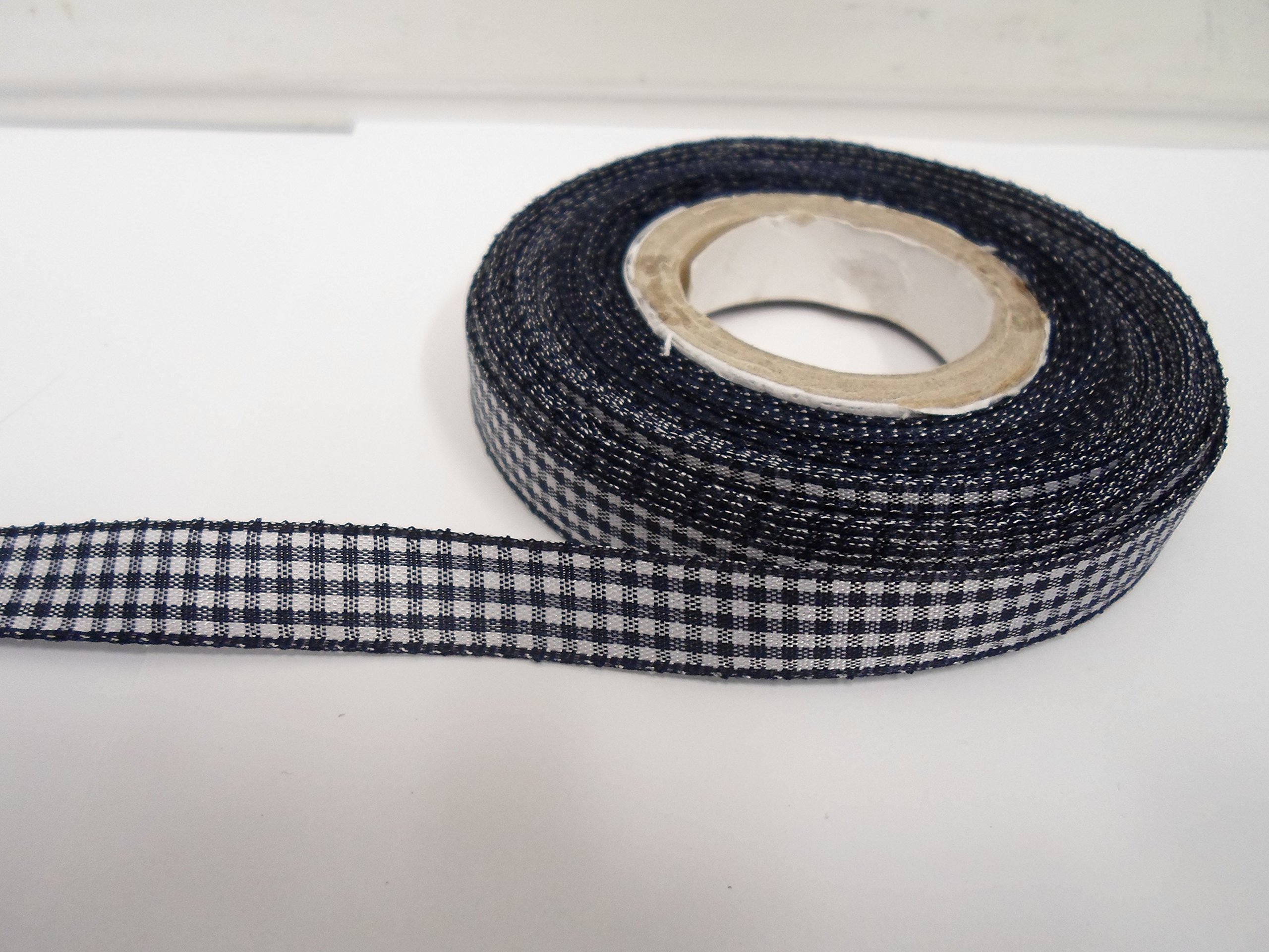 2 metres (Cut from Reel) x 10mm Gingham Ribbon Navy Dark Blue Double Sided Check 10 mm 3/8" 1cm