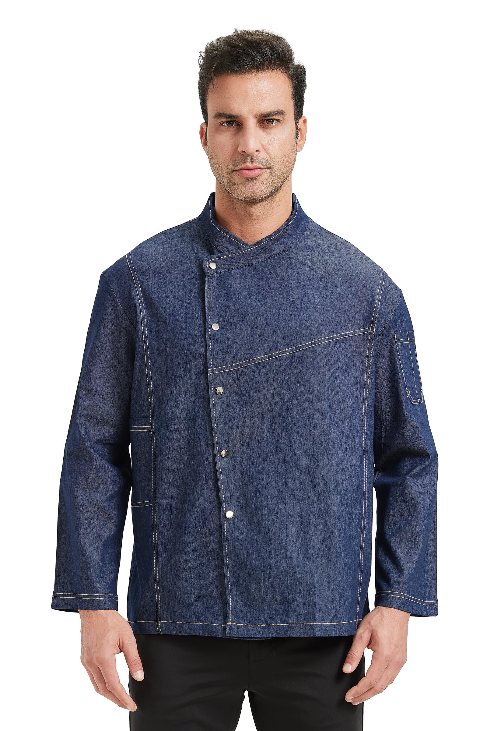 Nanxson Veste de Cuisine Unisexe Homme Femme Veste de Boulanger Respirante Veste de Travail en Denim Uniforme de Cuisine avec Poche