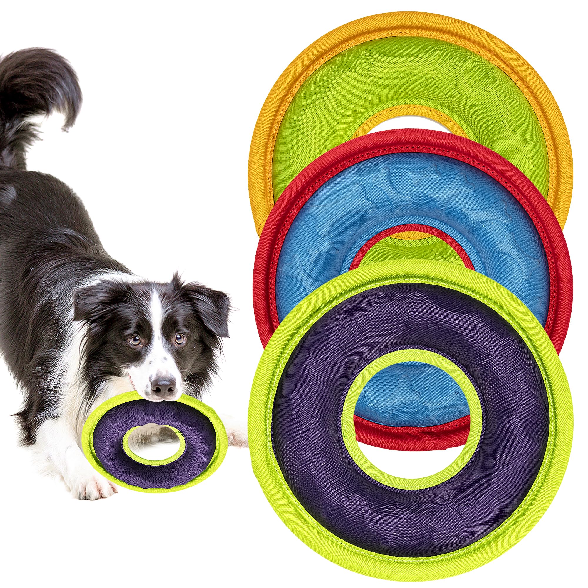 HONGEZEY 3 Pcs Flying Discs, Interactive Flyer Toys, Feedable Lightweight Catch and Fetch Toys for Small Medium Large Dogs, Floats in Water & Safe on Teeth, 9.05 Inch