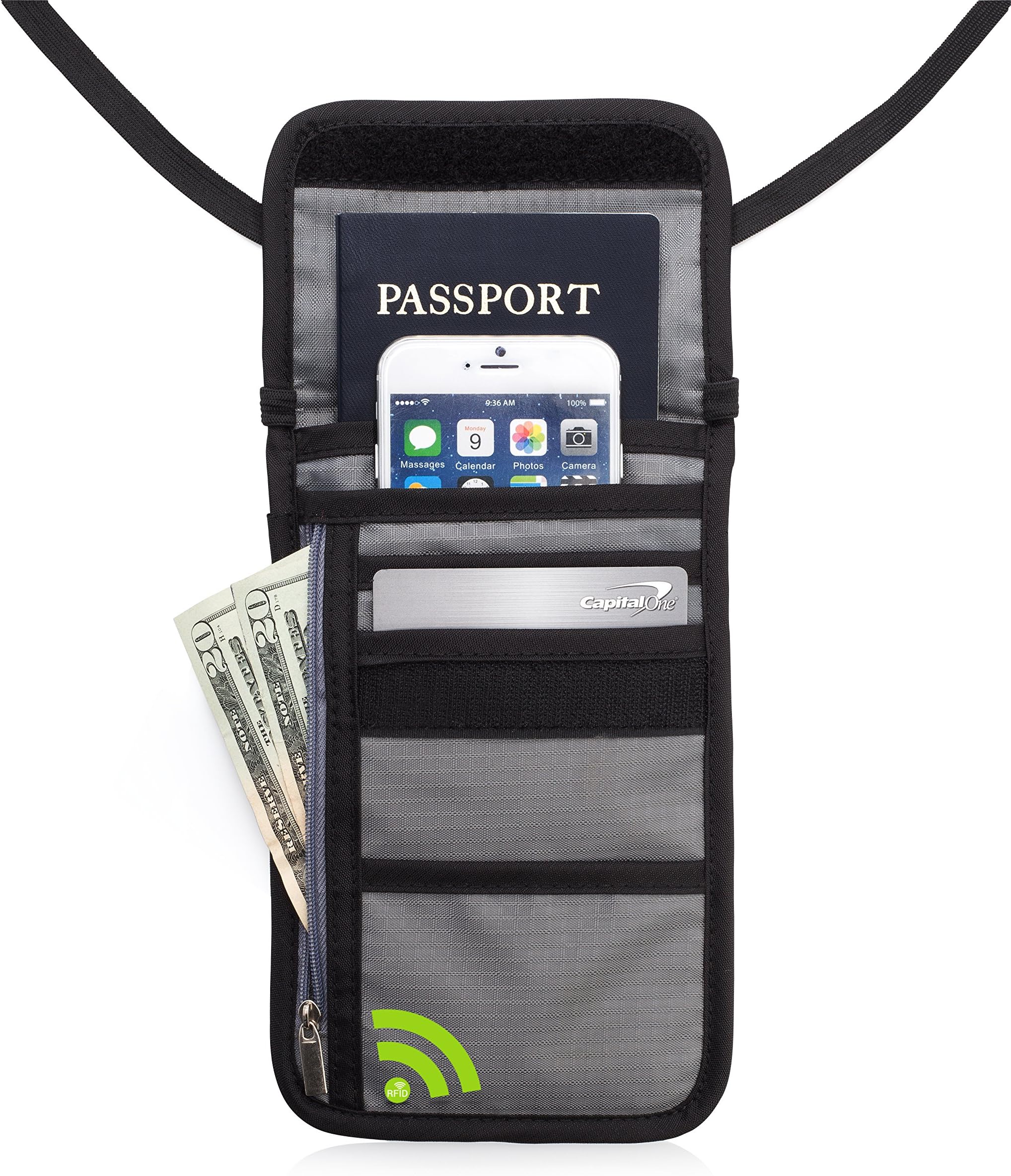 Neck Wallet Pouch for Passport and Travel Documents - Adjustable Hidden Holder for Credit Cards, Money, Cell Phone with RFID Blocking