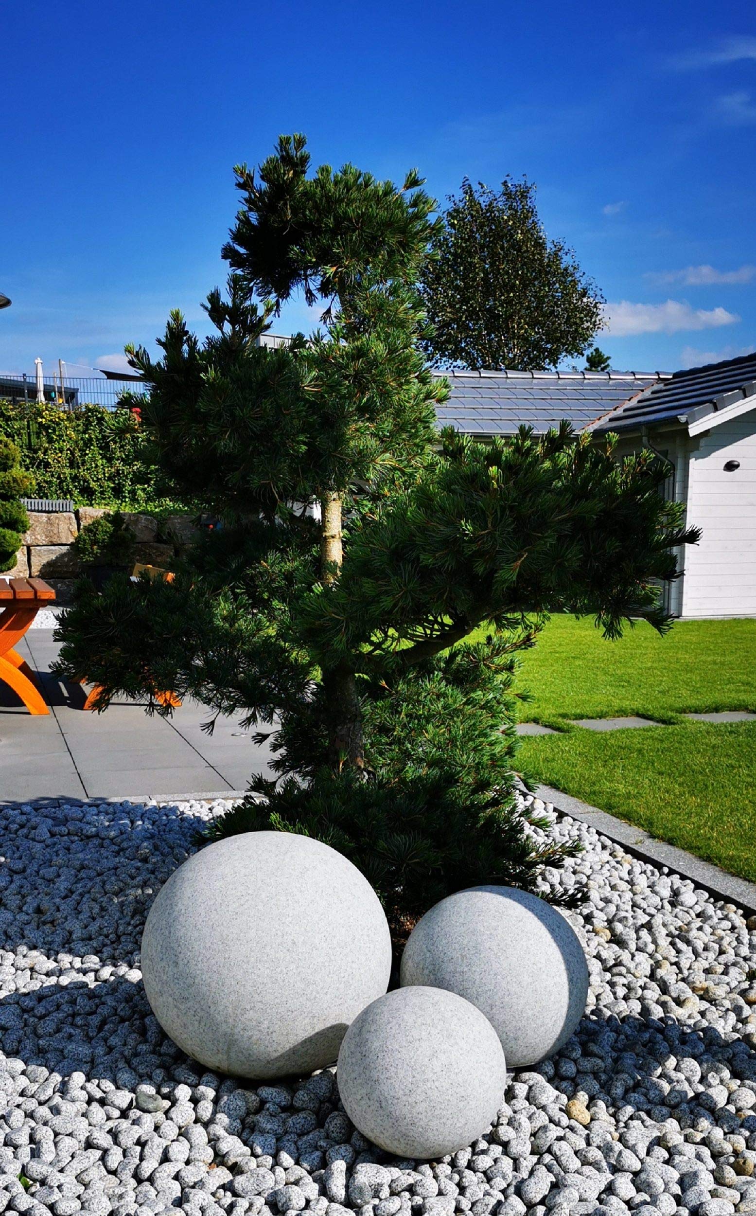 Trango 200 G - Sfera da giardino naturale IP65, effetto pietra granito, 20 cm, con 1 attacco E27 e cavo IP44 da 5 m, luce a sfera, sfera luminosa, lampada da esterno, sfera esterna senza lampadina