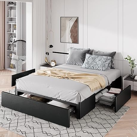 Chic and Practical: Black Full Size Bed Frame with Storage