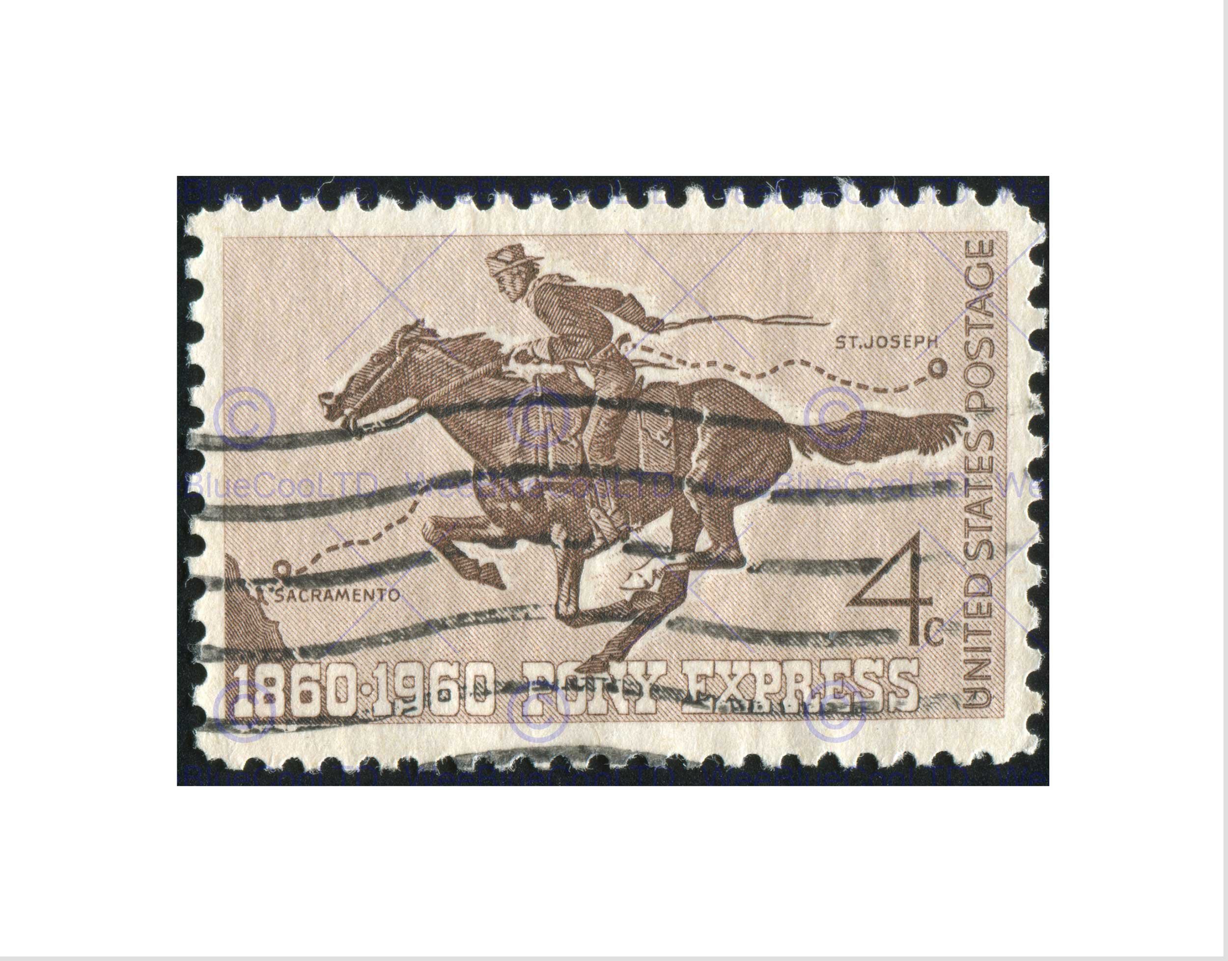 Wee Blue Coo POSTAGE STAMP PONY EXPRESS VINTAGE USA BLACK FRAMED ART PRINT PICTURE B12X8120